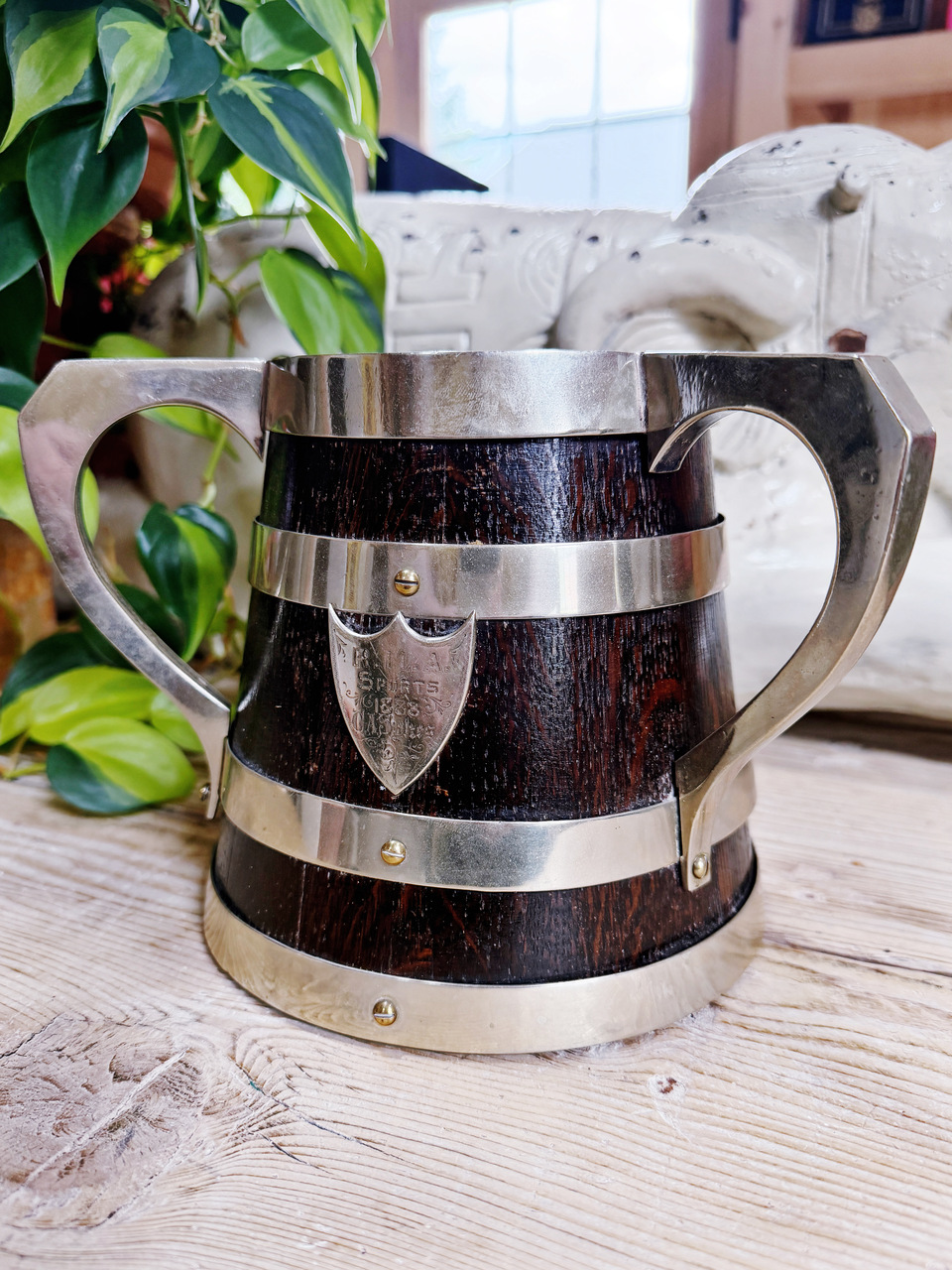 1888 English Oak & Brass Trophy Cup