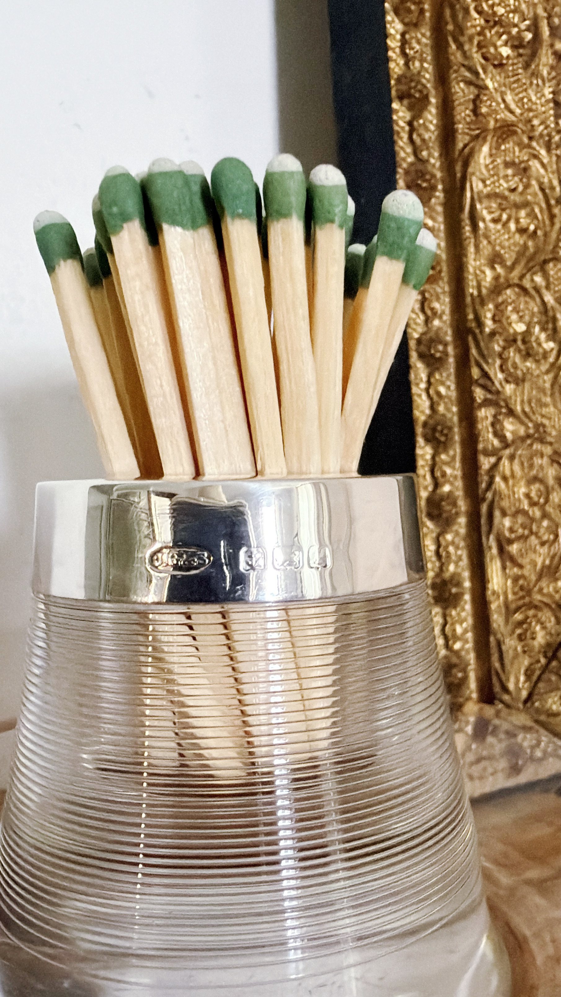 1911 English Sterling Silver and Glass Match Striker