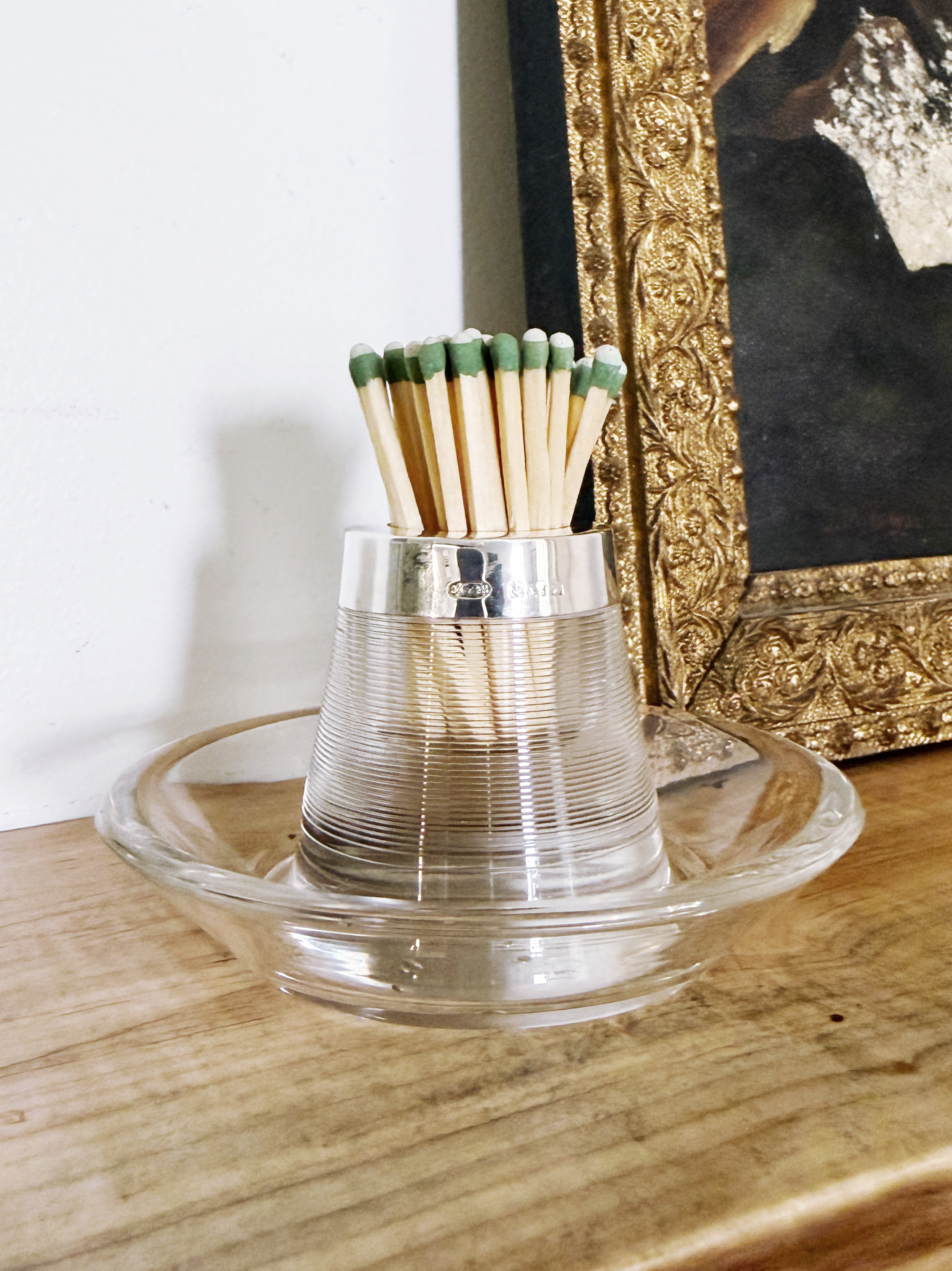 1911 English Sterling Silver and Glass Match Striker