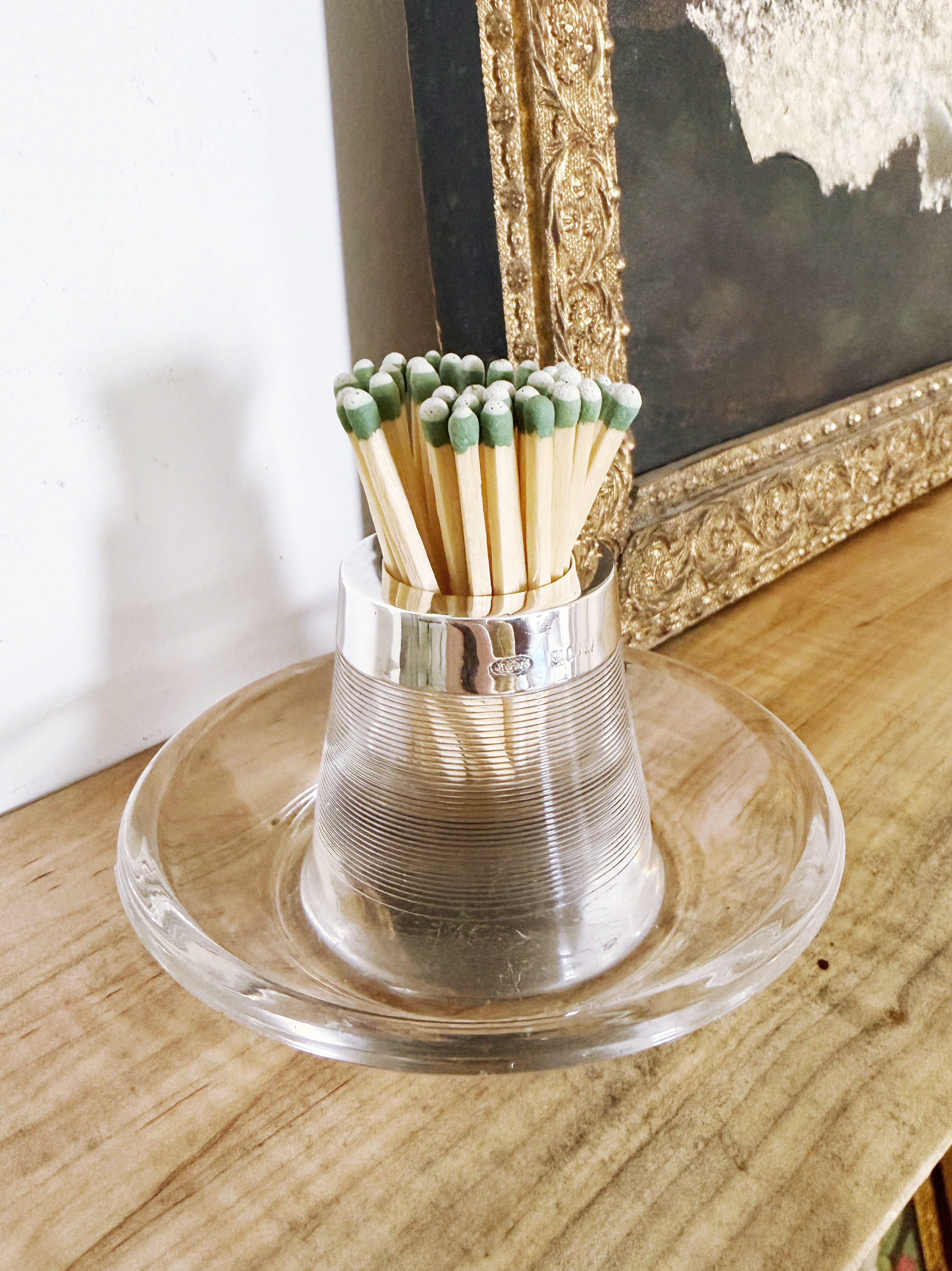 1911 English Sterling Silver and Glass Match Striker