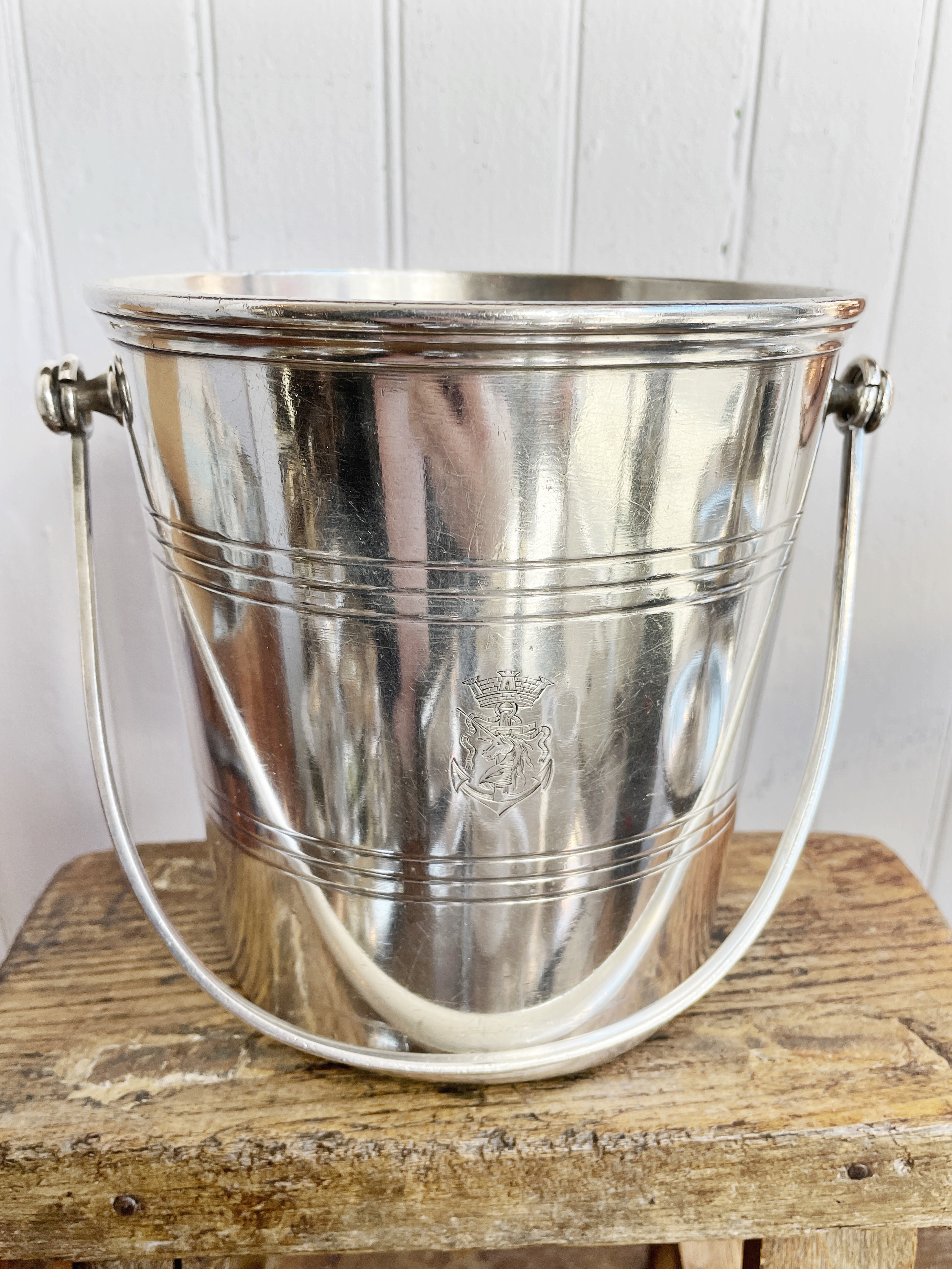 Antique Christofle Silver Plated Ice Bucket from Messageries Maritimes Ocean Liner