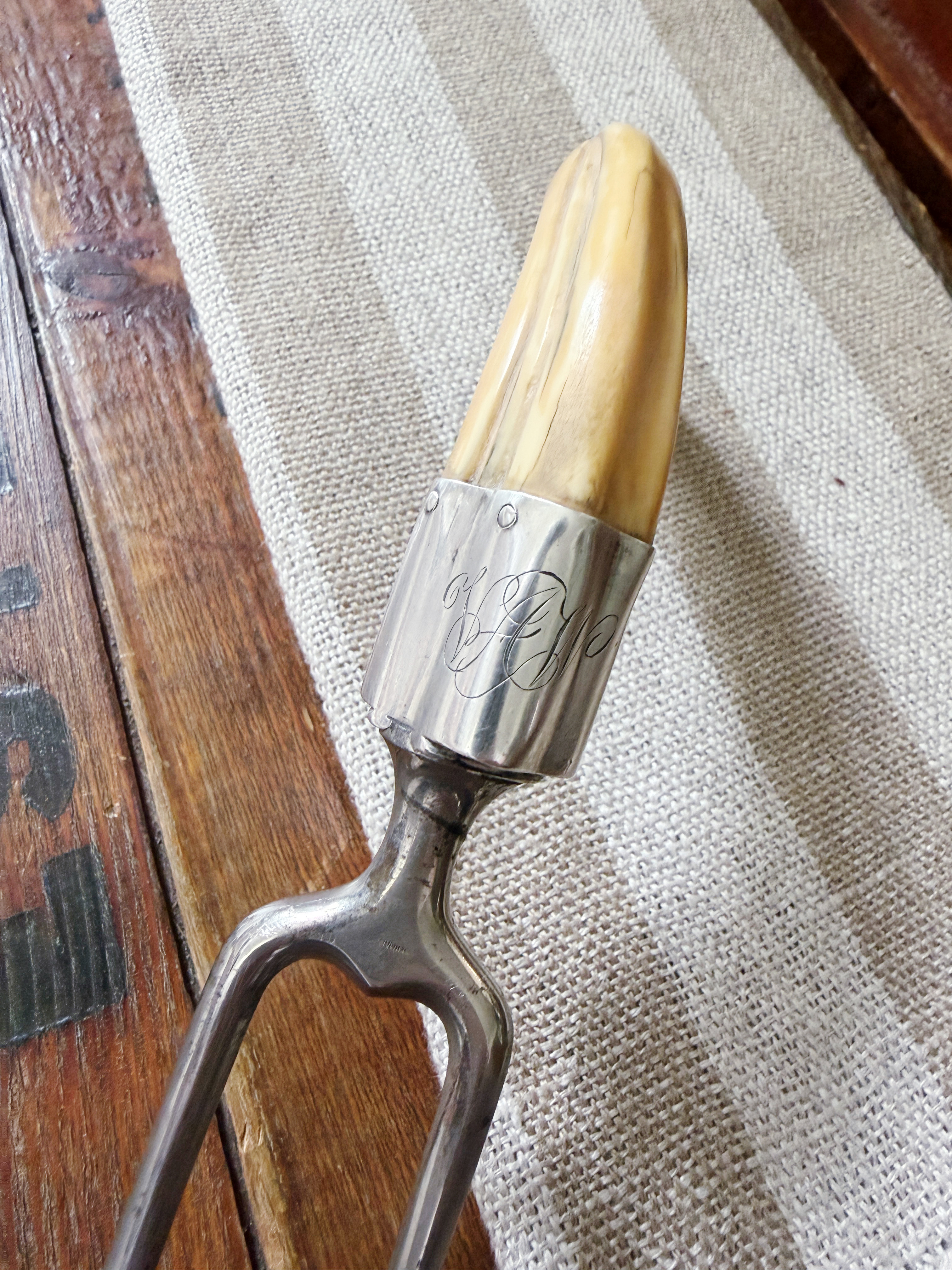 Antique Sterling Silver Boar Carving Fork