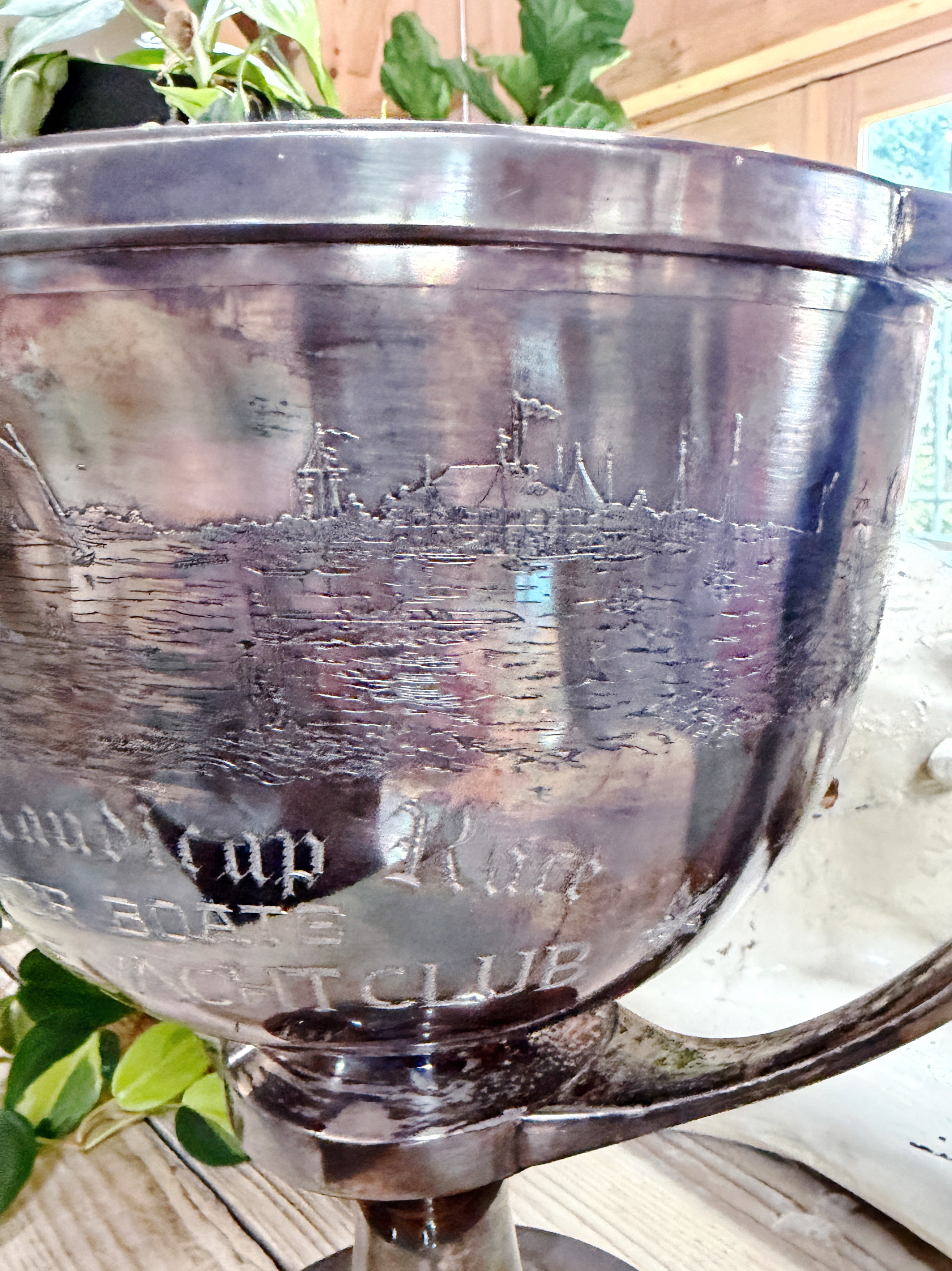 Big Antique Silver Plated Pistakee Yacht Club Trophy