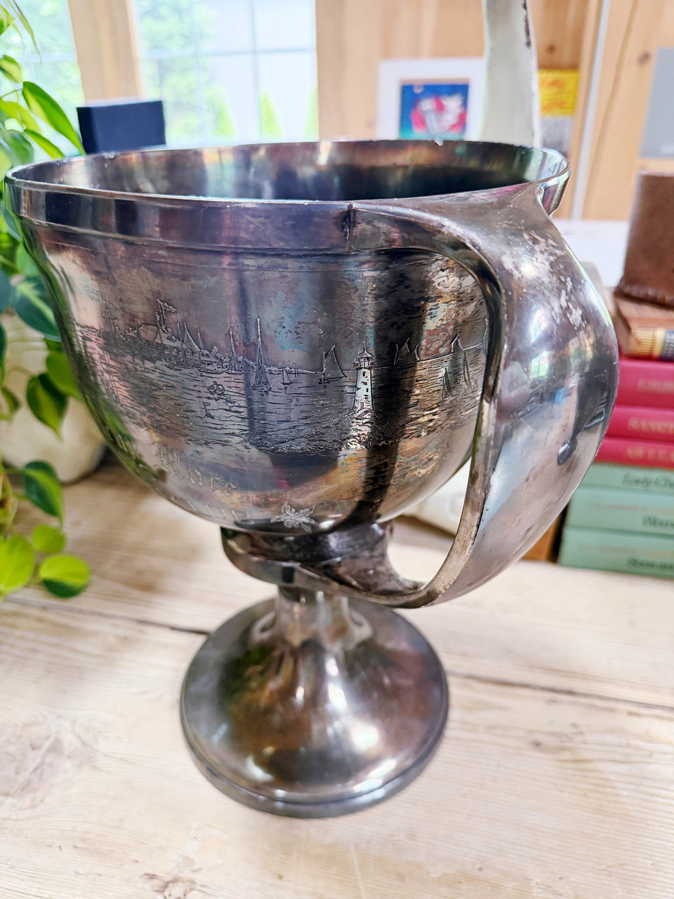 Big Antique Silver Plated Pistakee Yacht Club Trophy