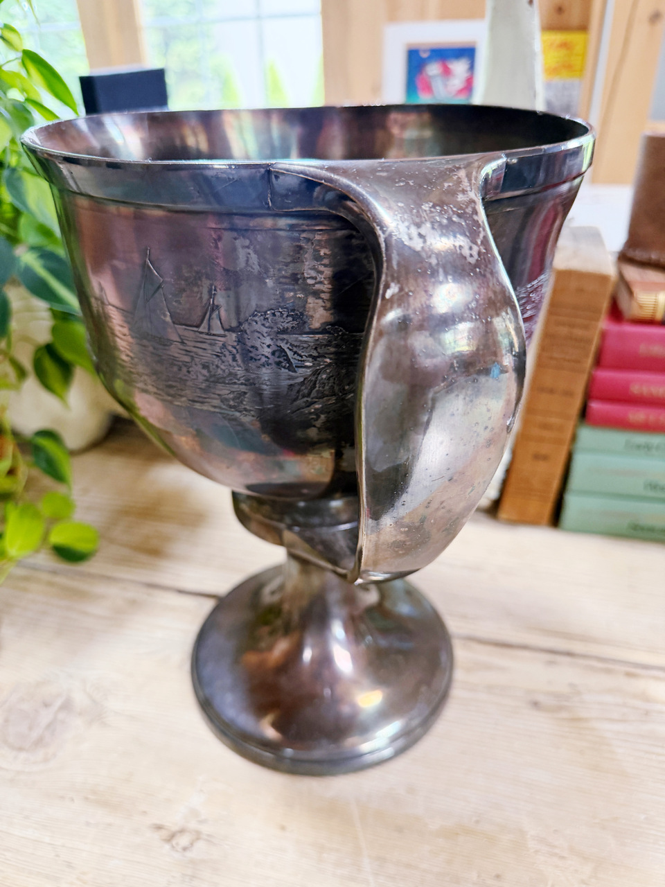 Big Antique Silver Plated Pistakee Yacht Club Trophy