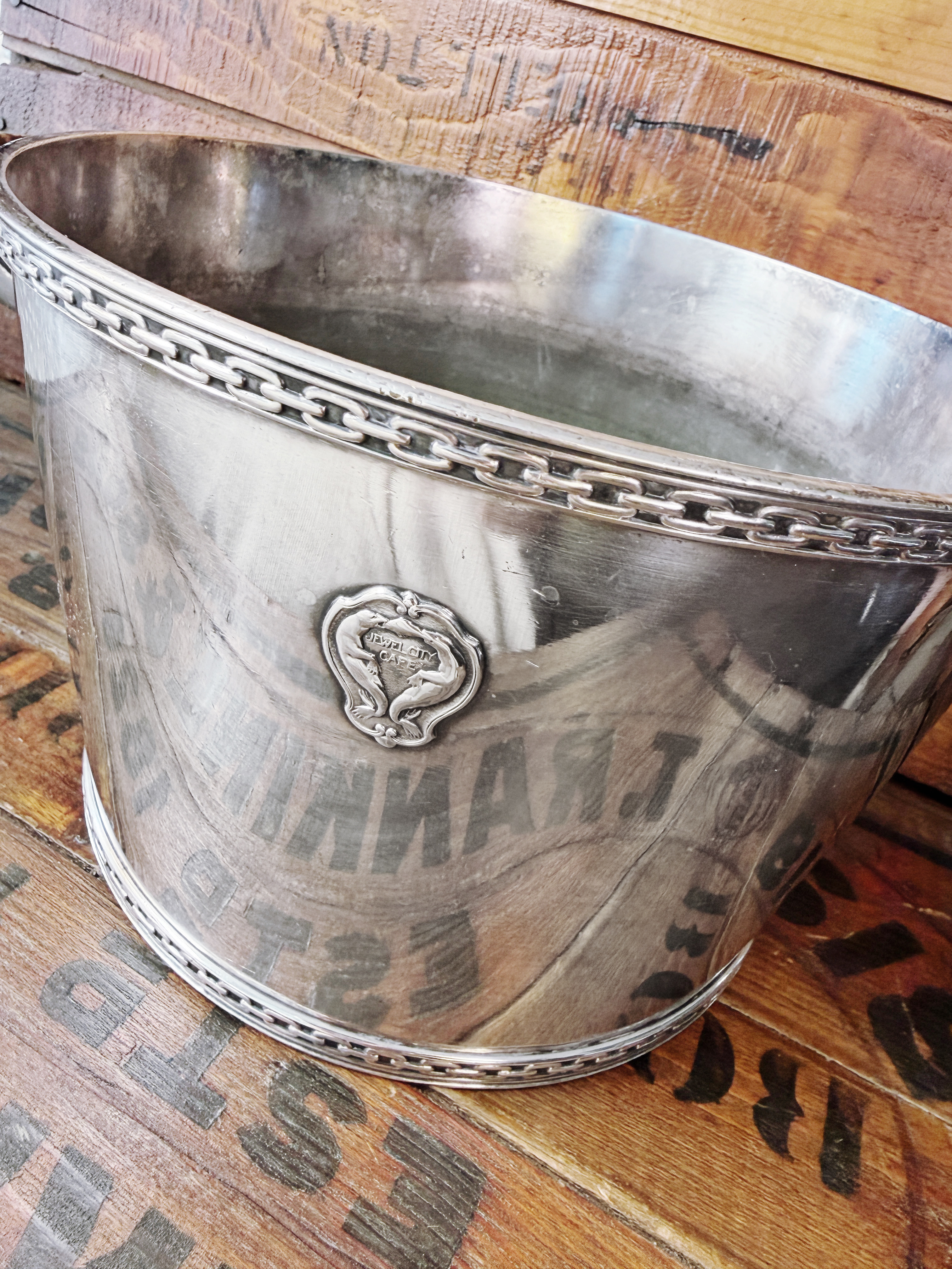 Antique Silver Plated Ice Bucket from The Jewel City Cafe in Seal Beach