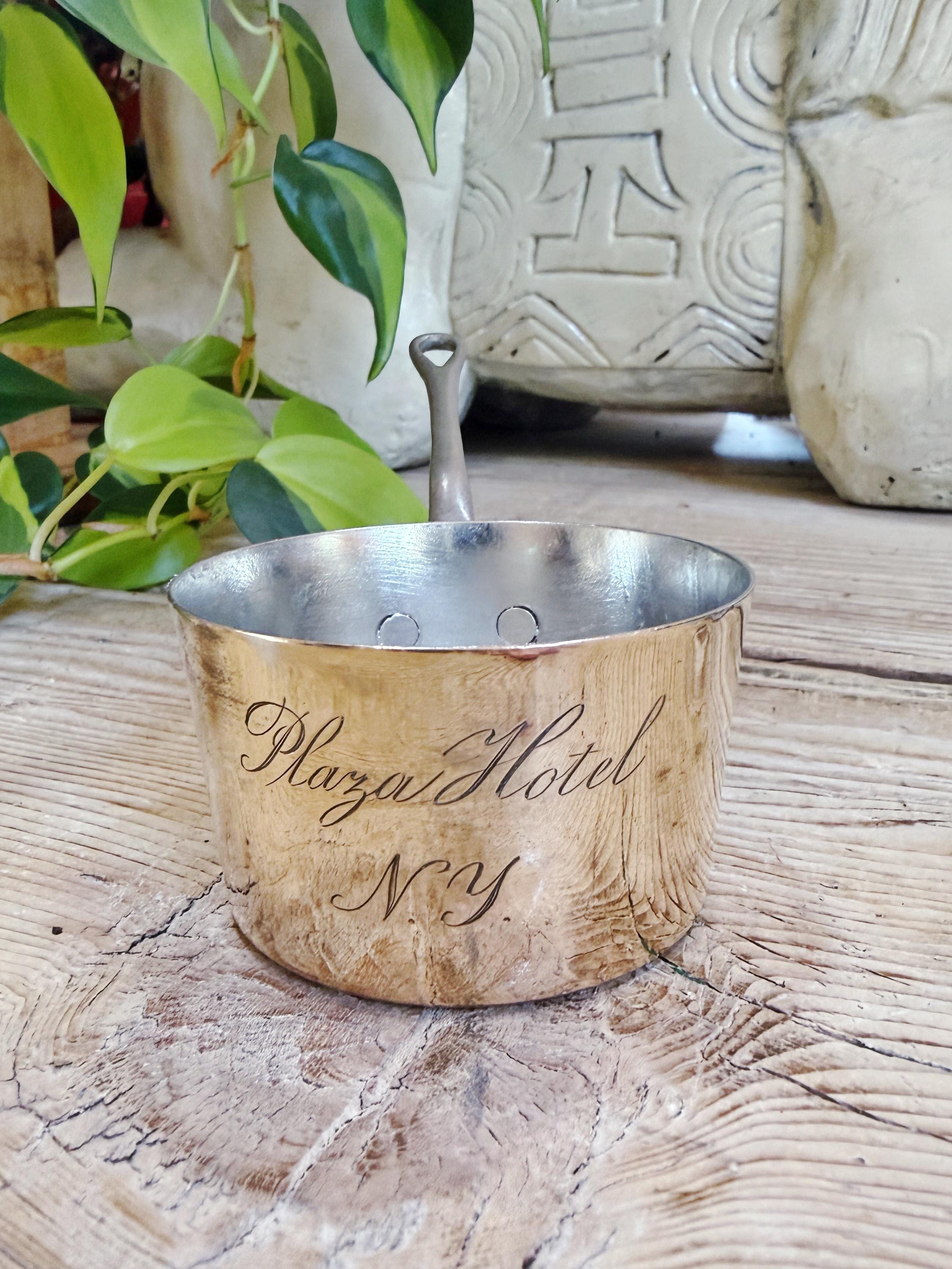 Antique Brass Brandy Warming Pot from The Plaza Hotel NYC