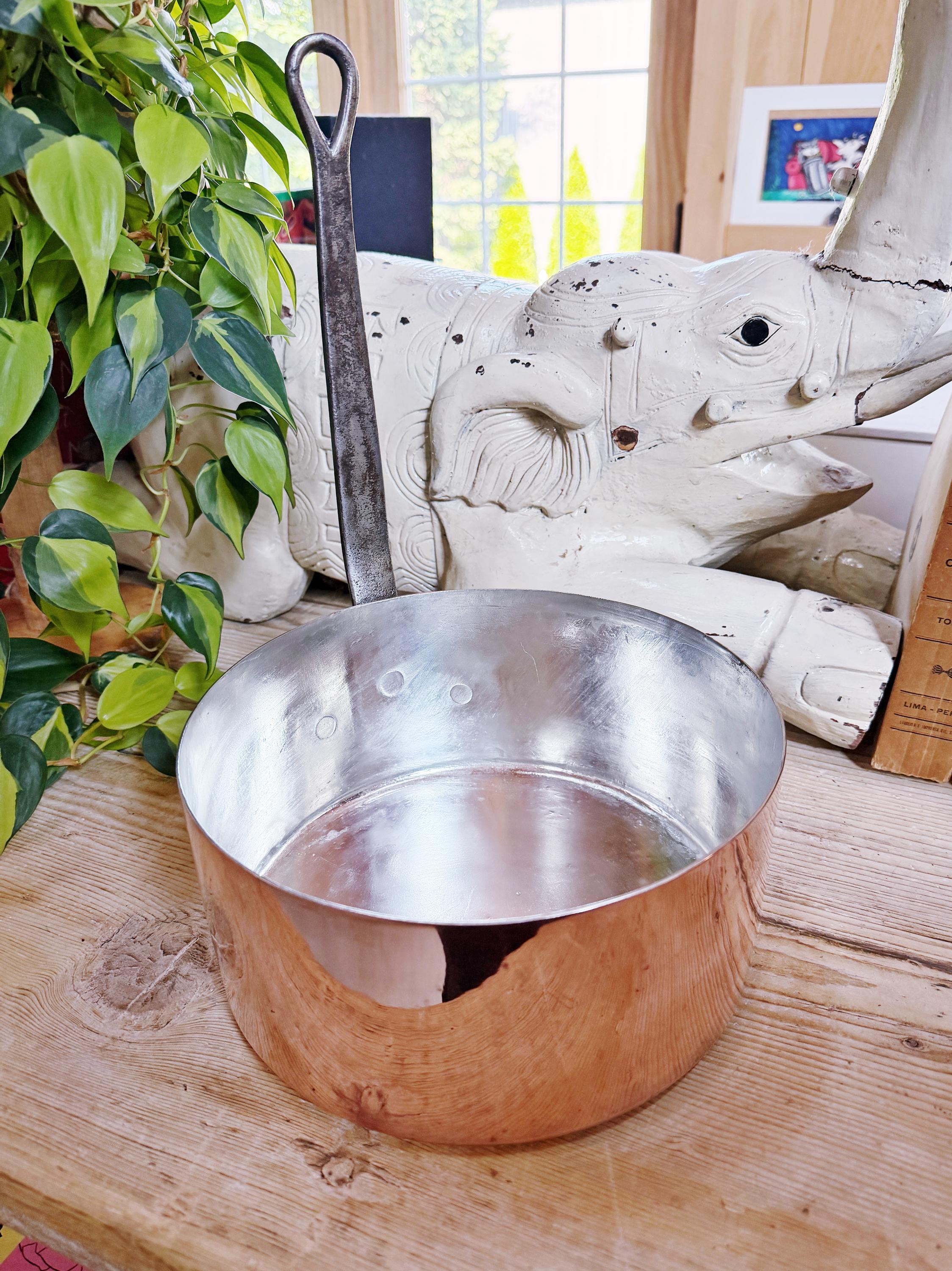 Antique French Copper Pot with Upright Handle