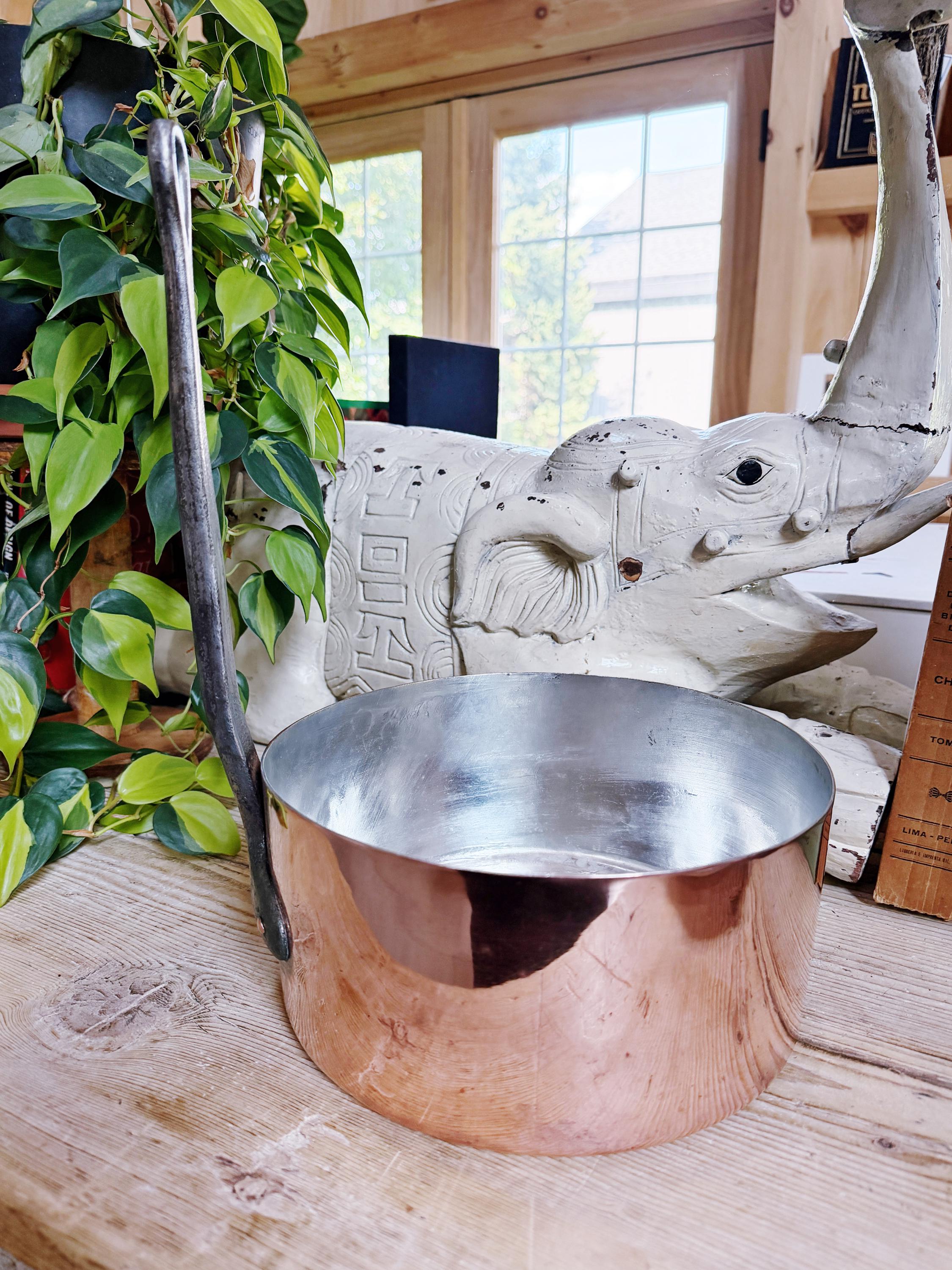 Antique French Copper Pot with Upright Handle