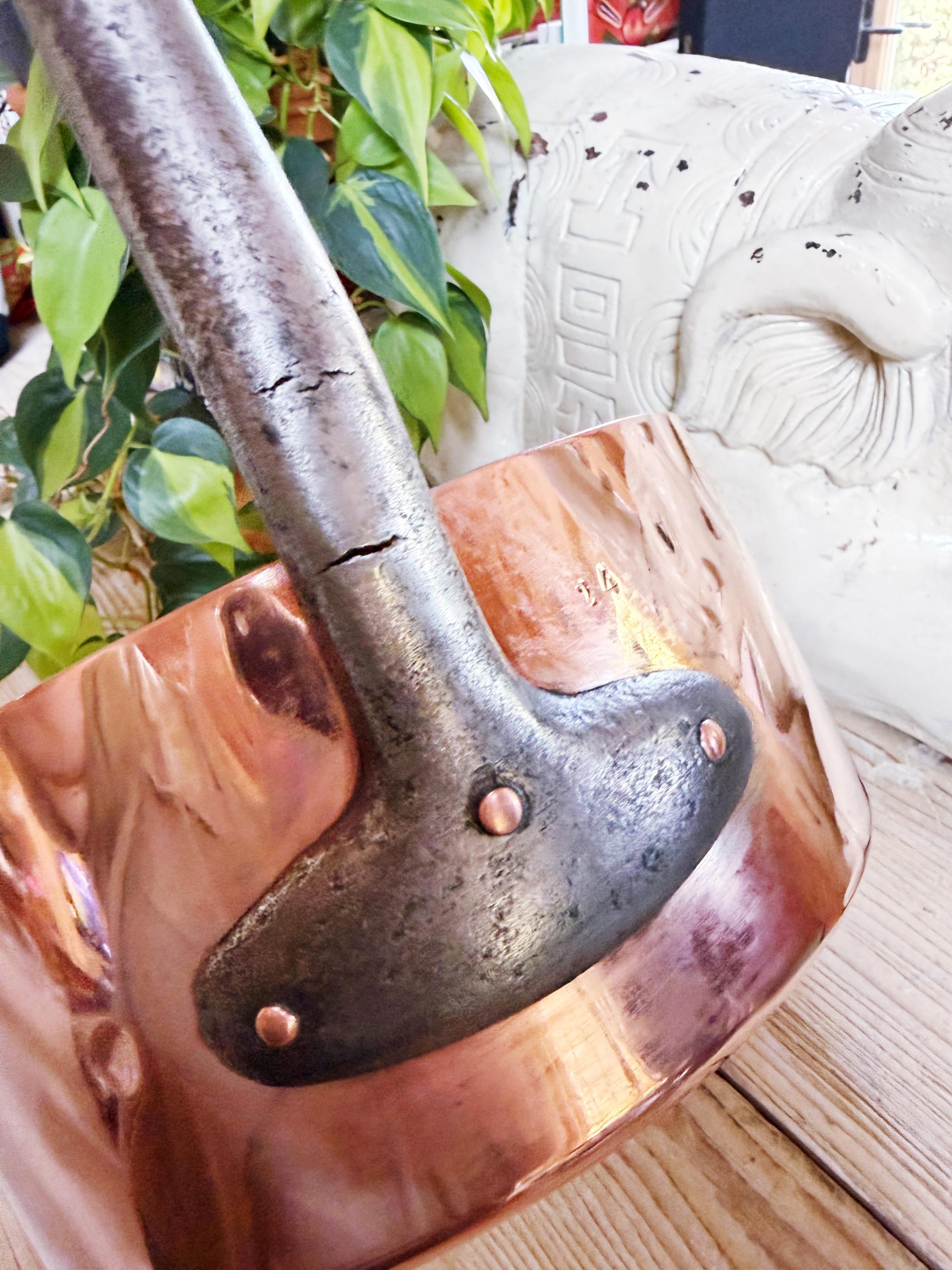 Antique French Copper Pot with Upright Handle
