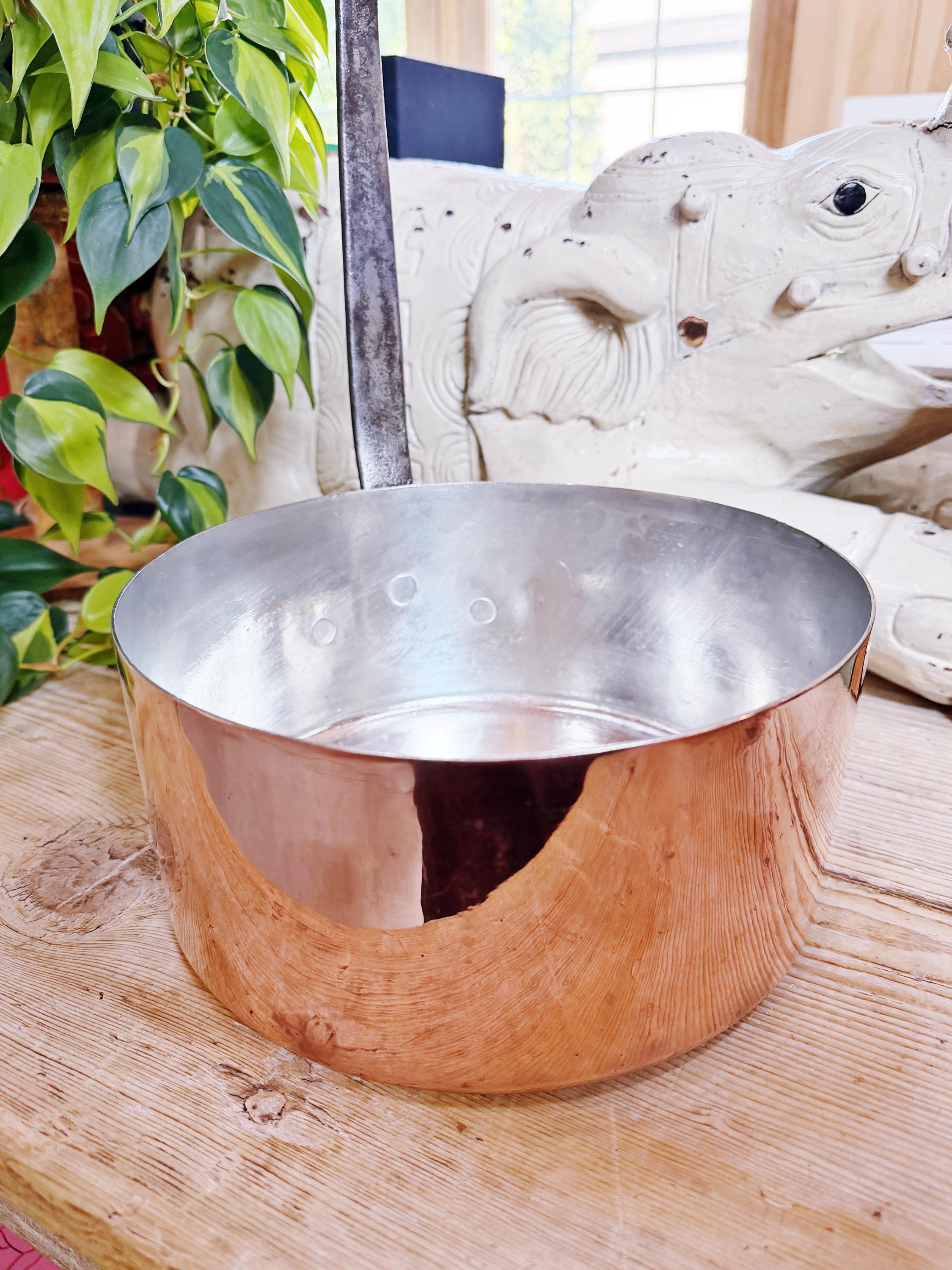 Antique French Copper Pot with Upright Handle