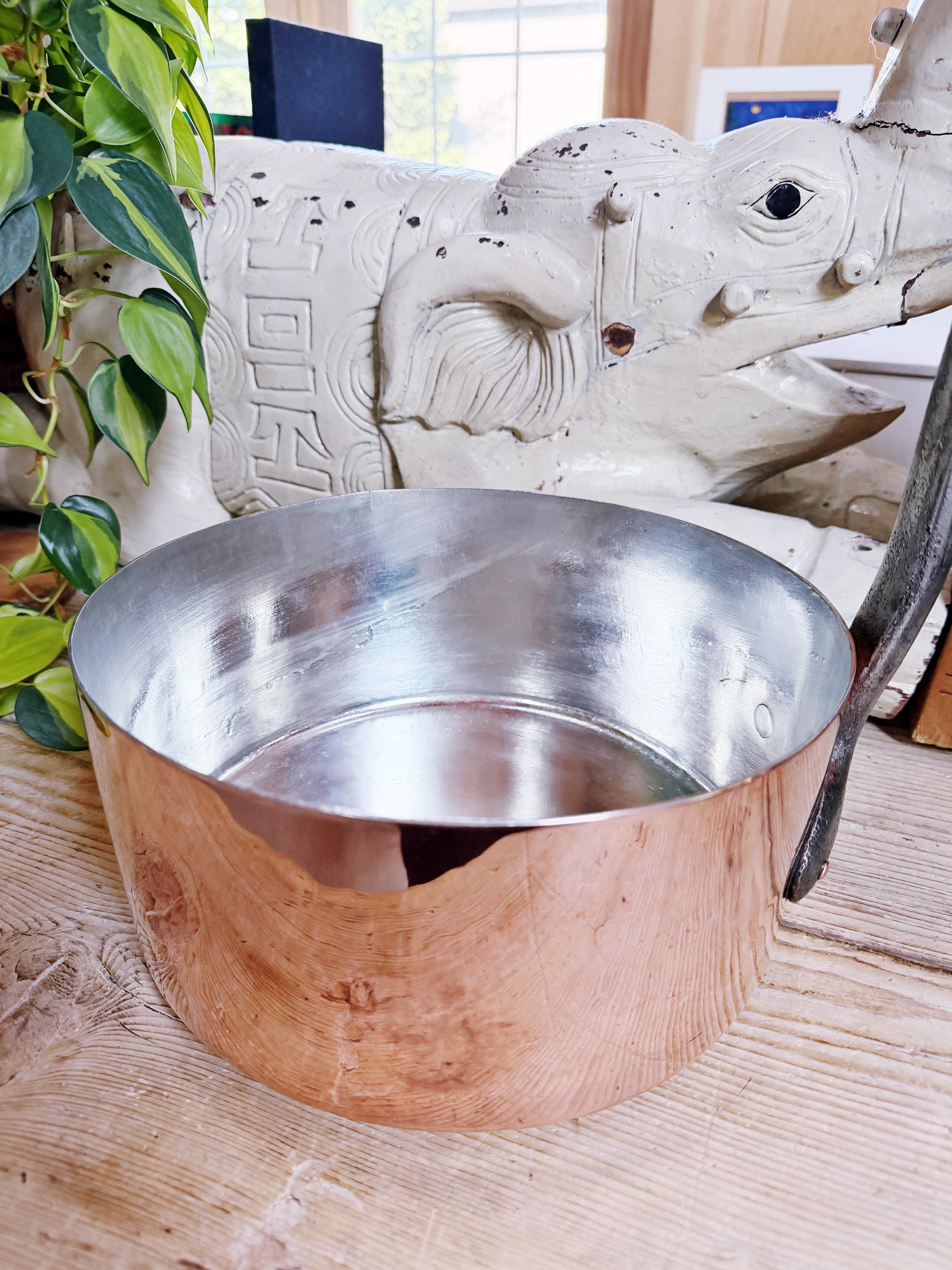 Antique French Copper Pot with Upright Handle