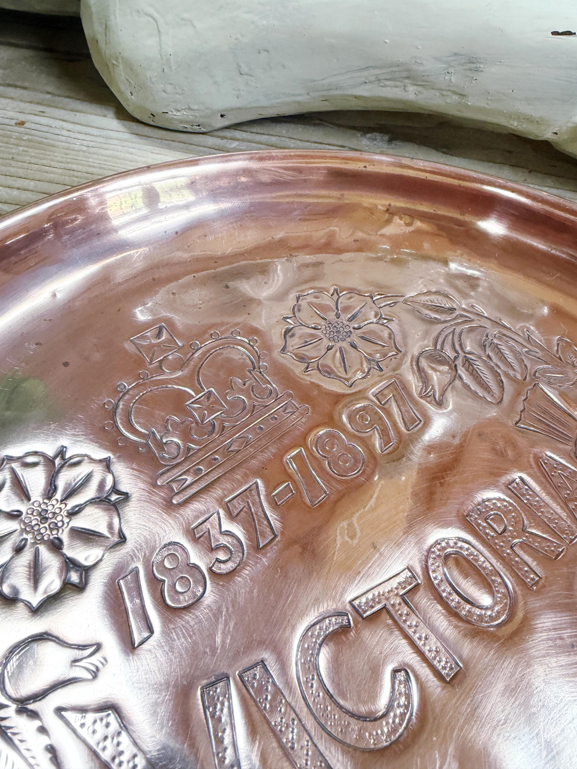 Antique 1897 Queen Victoria Commemorative Diamond Jubilee Copper Tray