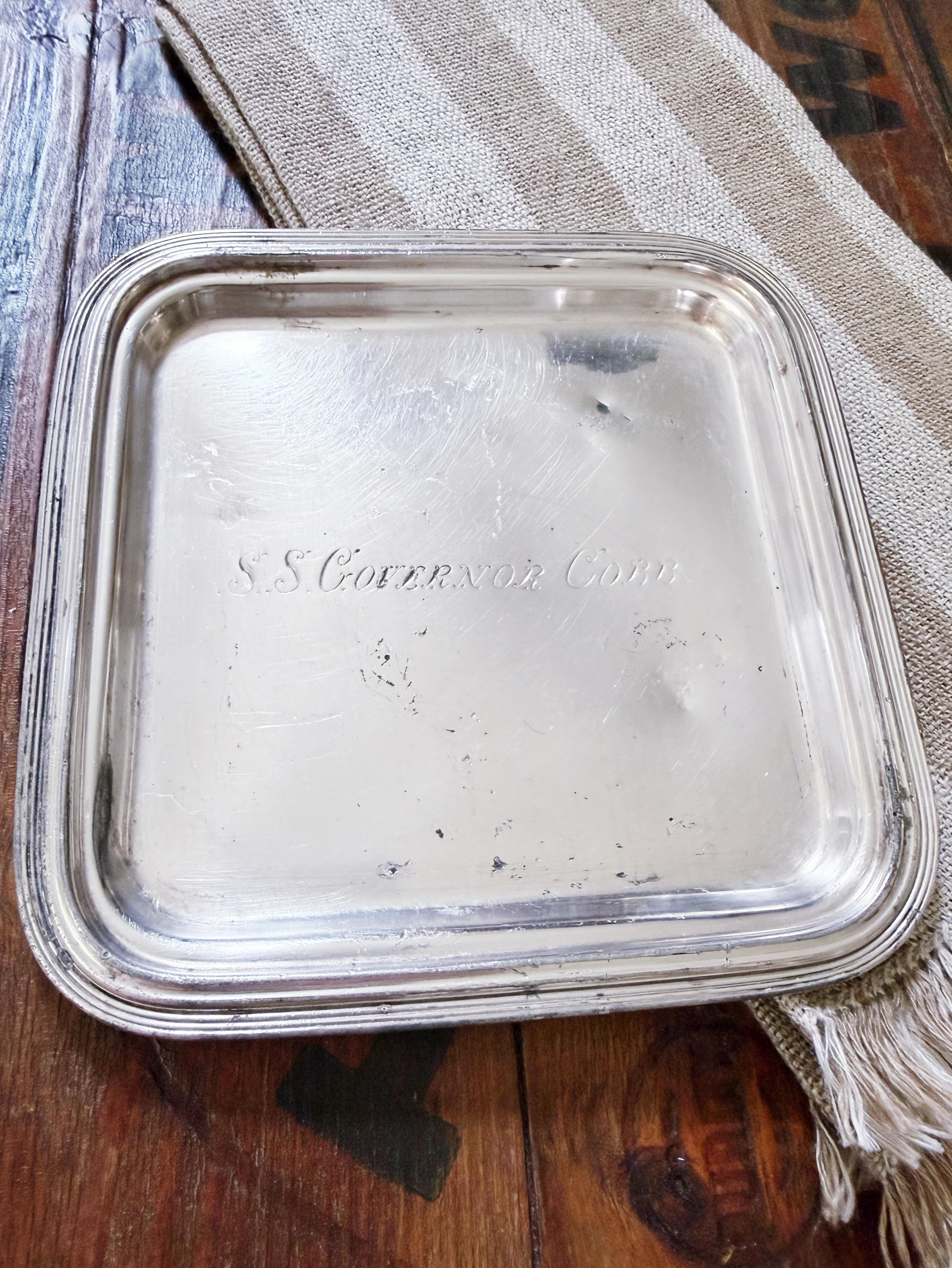 Antique SS Governor Cobb Steamship Silver Tray