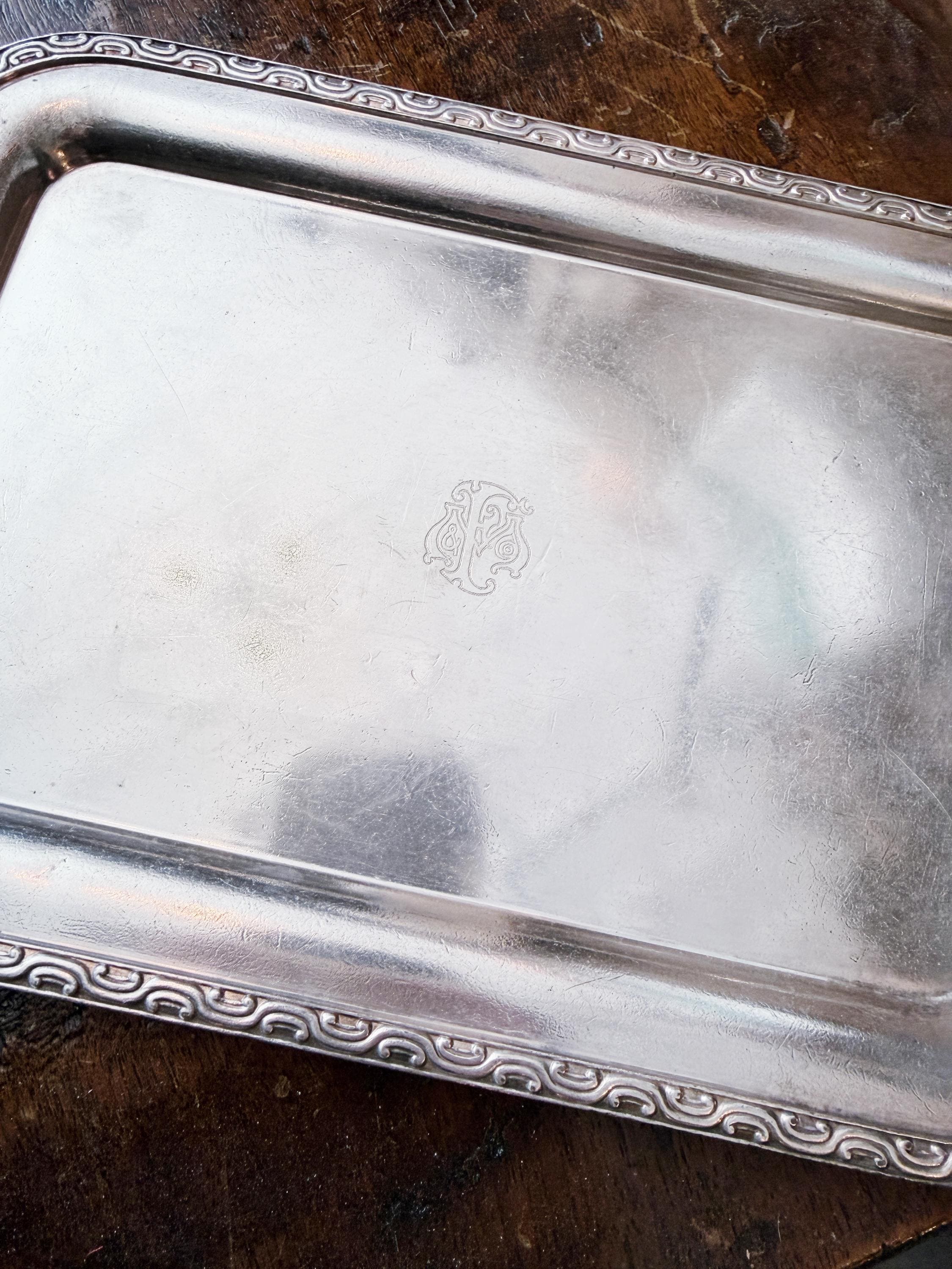 Antique Silver Serving Tray from Marshall Field & Company