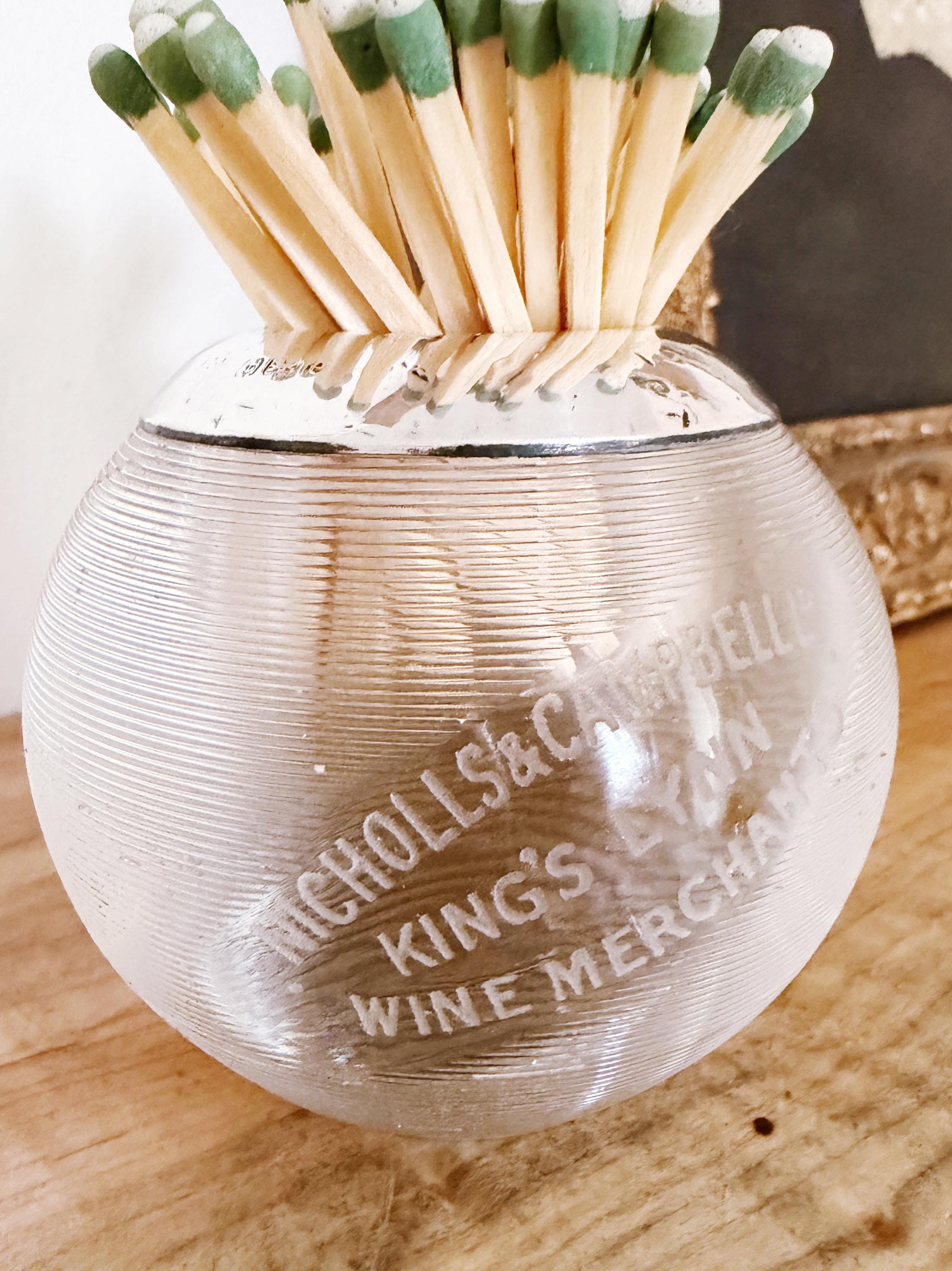 1904 English Sterling Silver and Glass Wine Merchants Match Striker