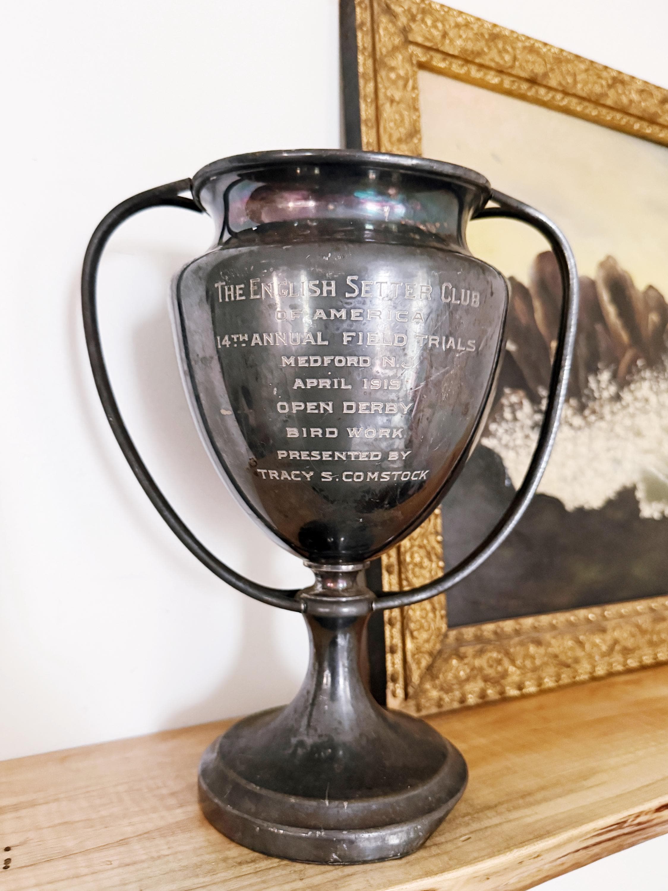 Antique Silver Plated English Setter Dog Show Trophy