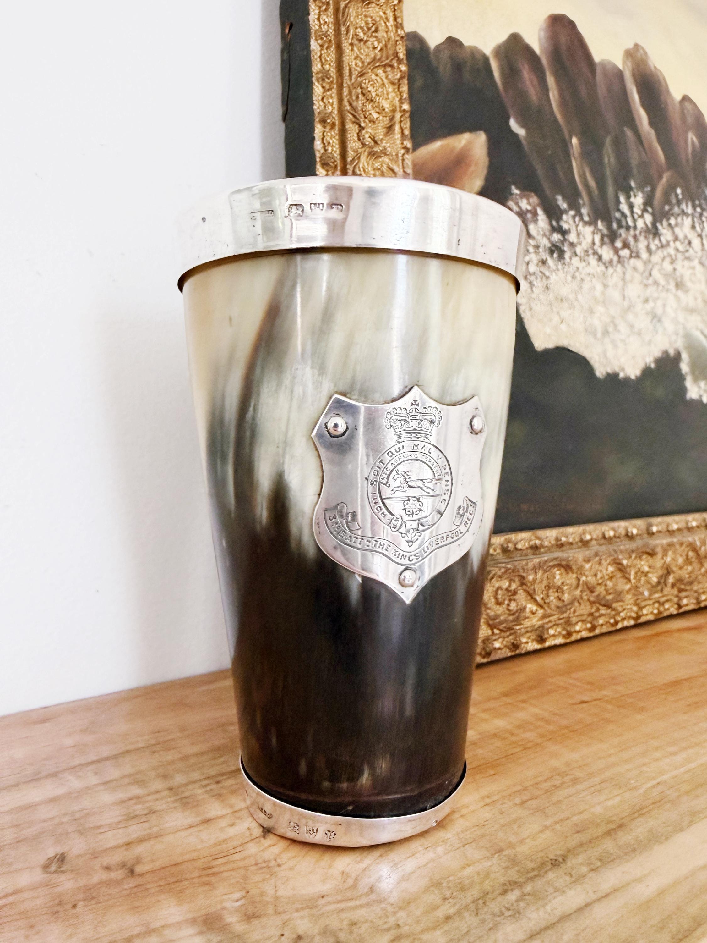 Large Antique 1898 Sterling and Horn King's Regiment Cup