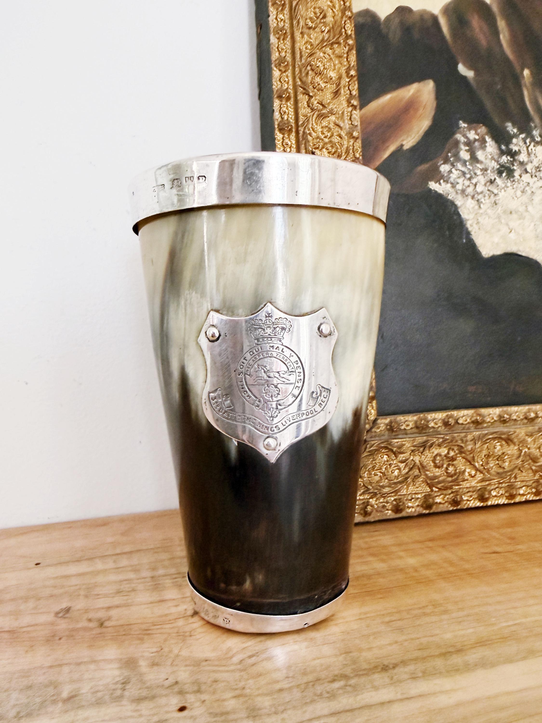 Large Antique 1898 Sterling and Horn King's Regiment Cup