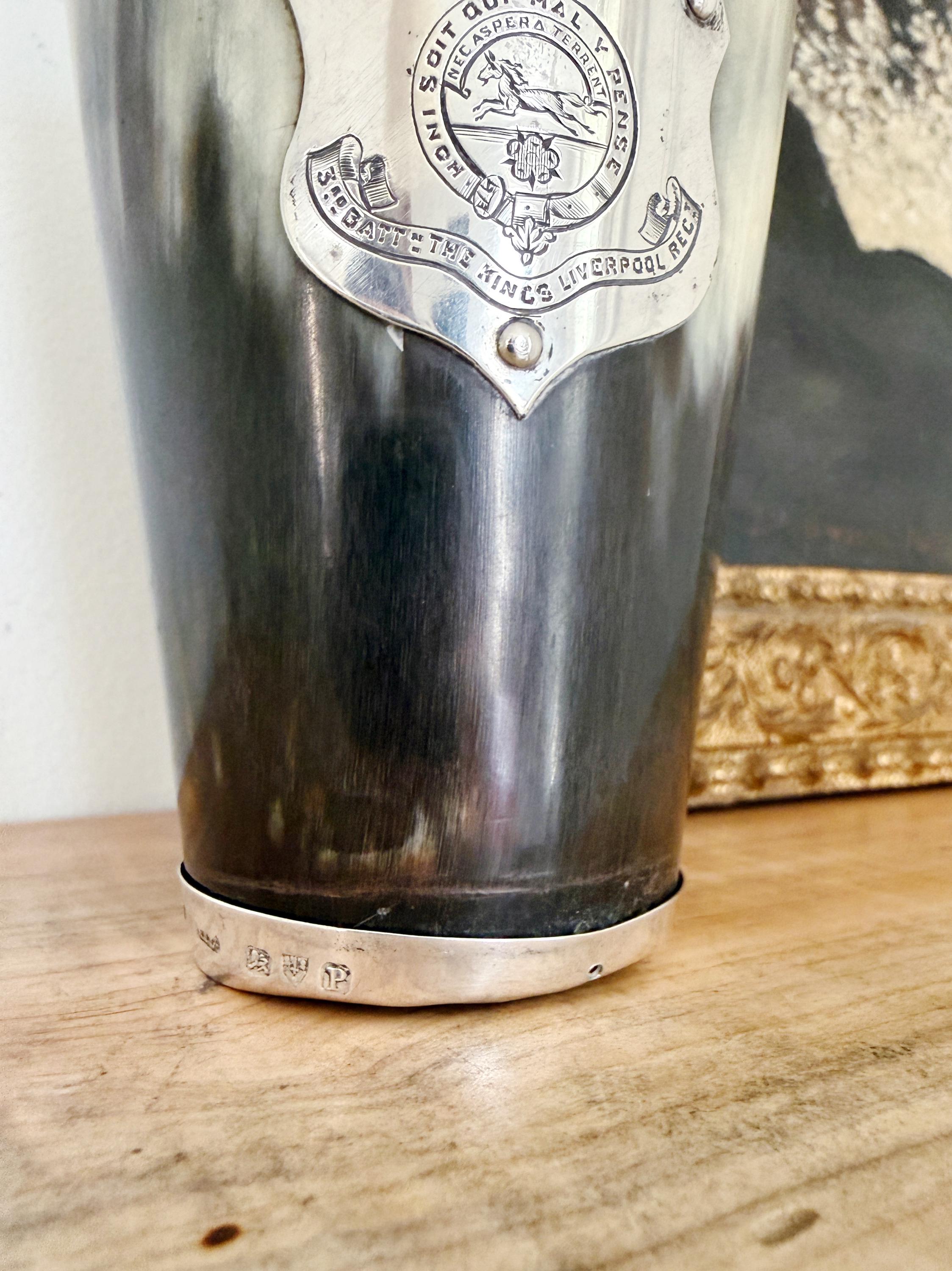 Large Antique 1898 Sterling and Horn King's Regiment Cup