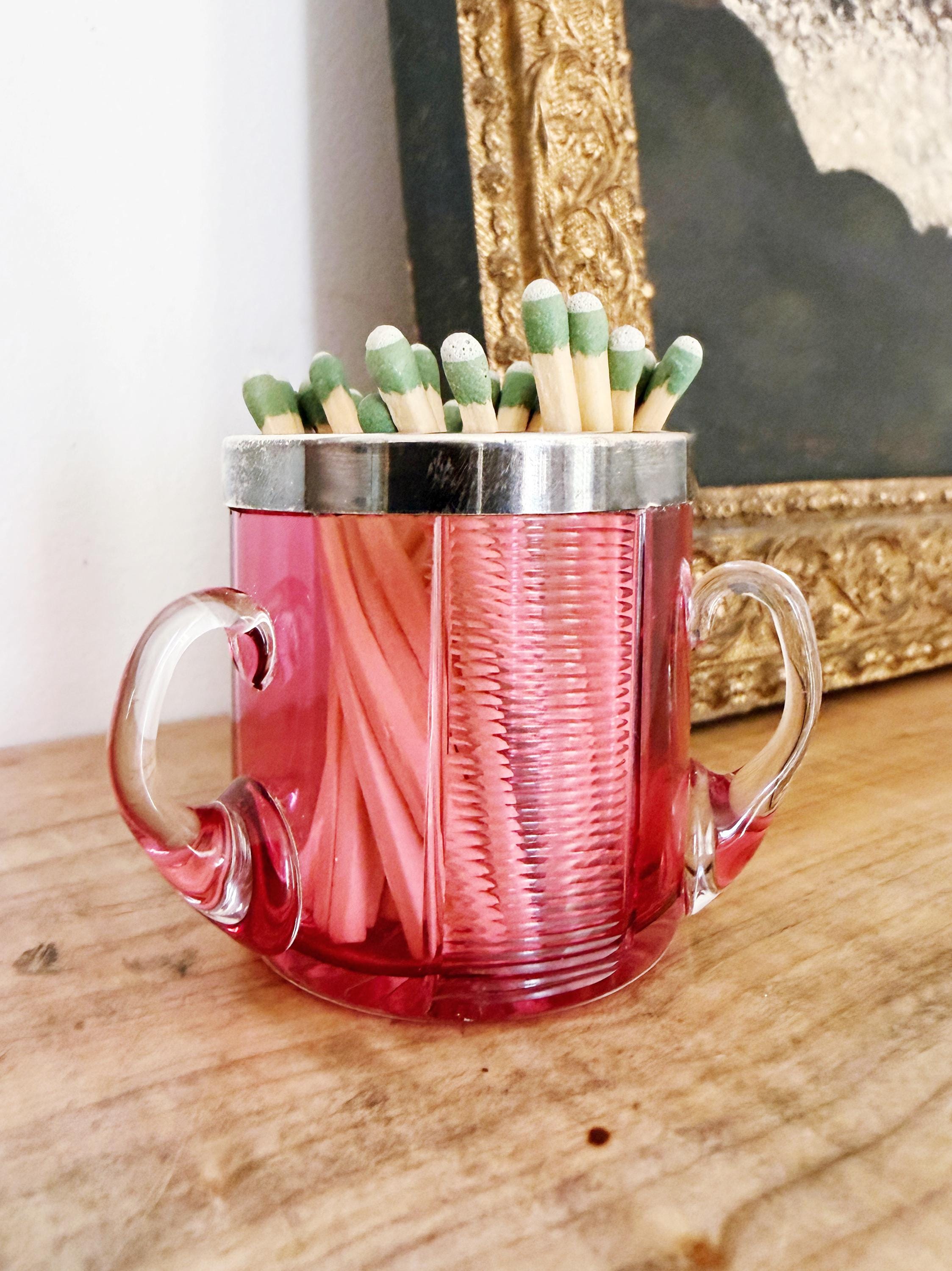 1898 English Sterling Silver and Pink Glass Match Striker