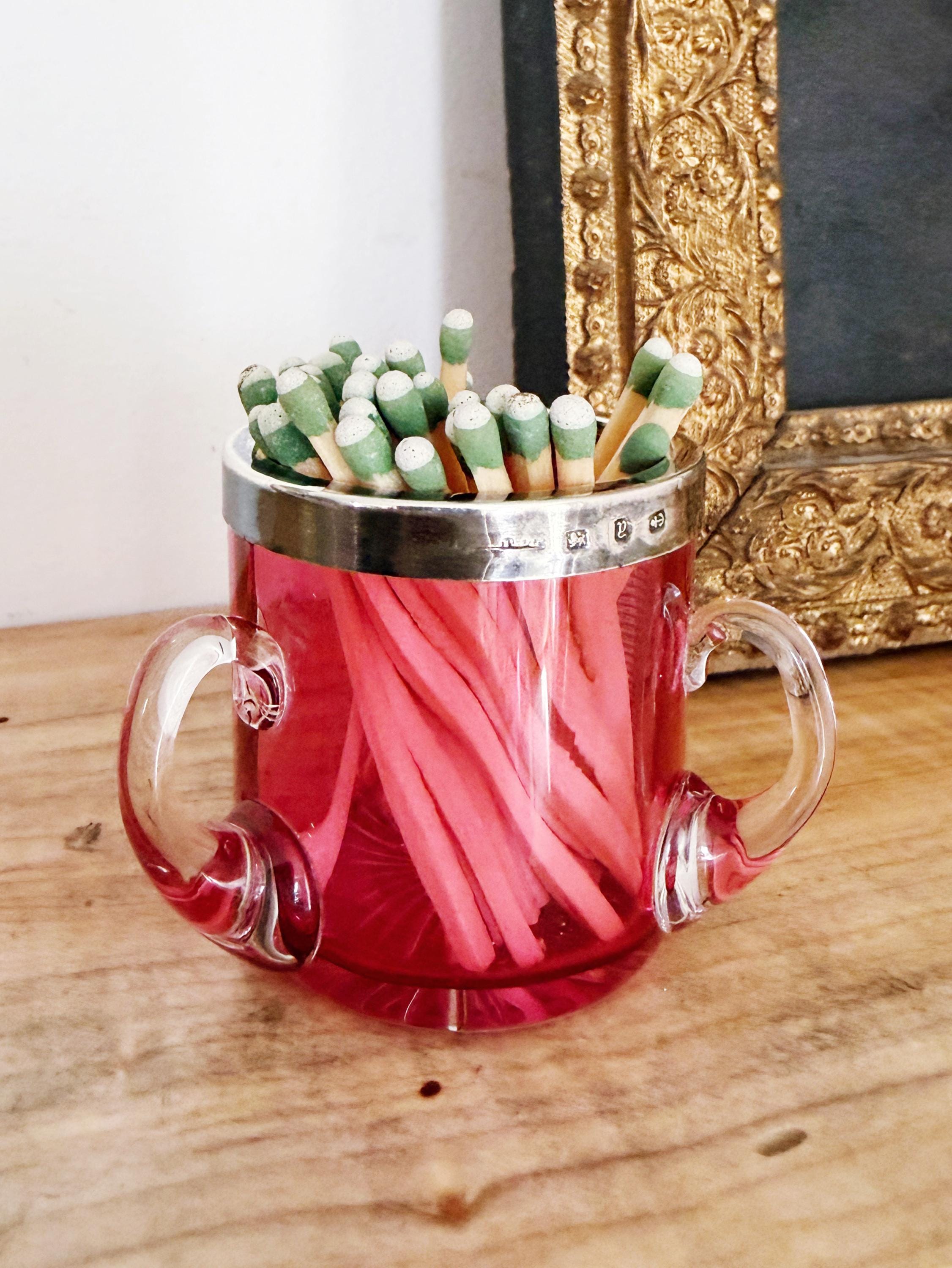 1898 English Sterling Silver and Pink Glass Match Striker