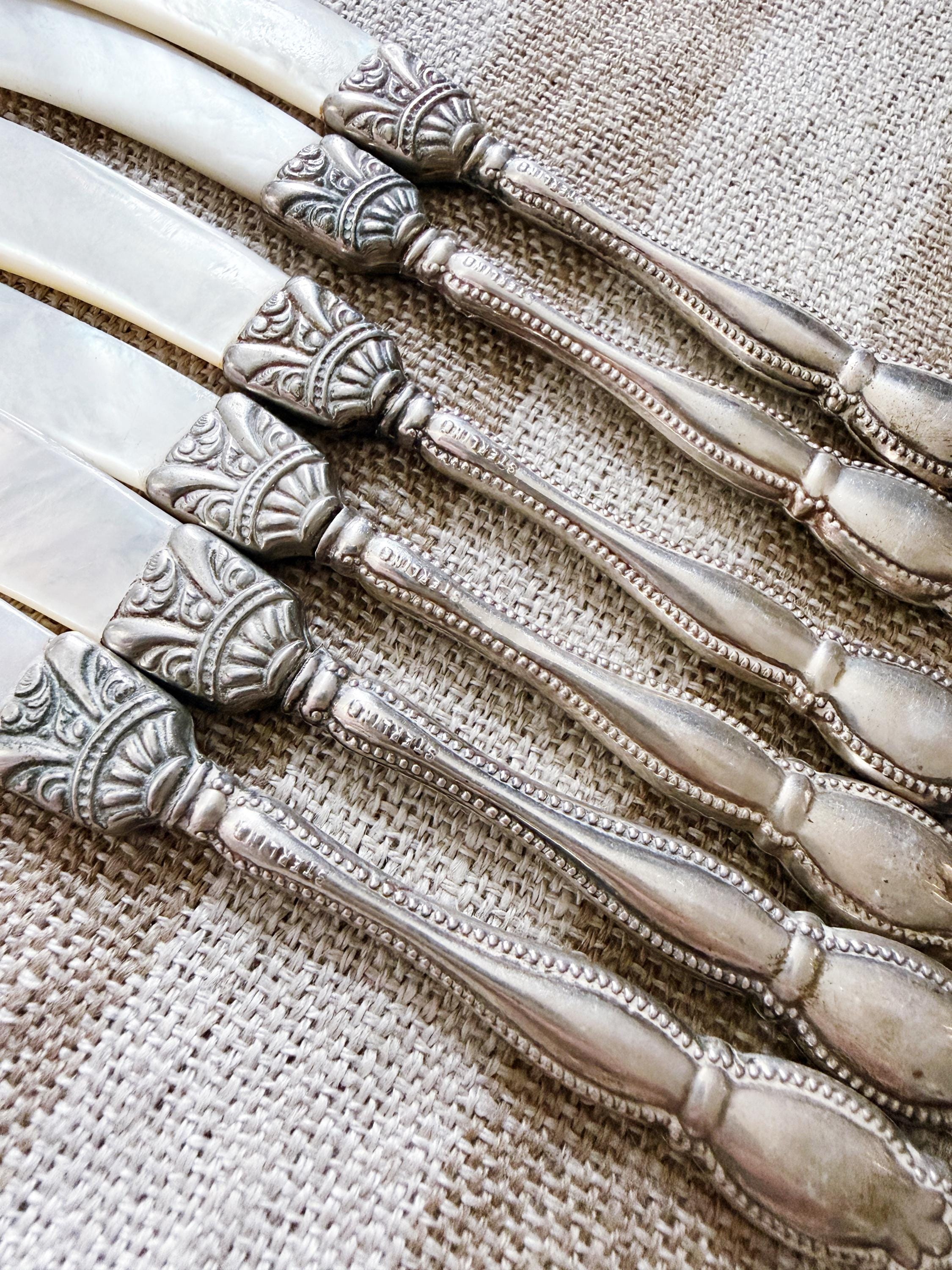 Antique Sterling Silver and Mother of Pearl Souvenir Knives - Set of 6