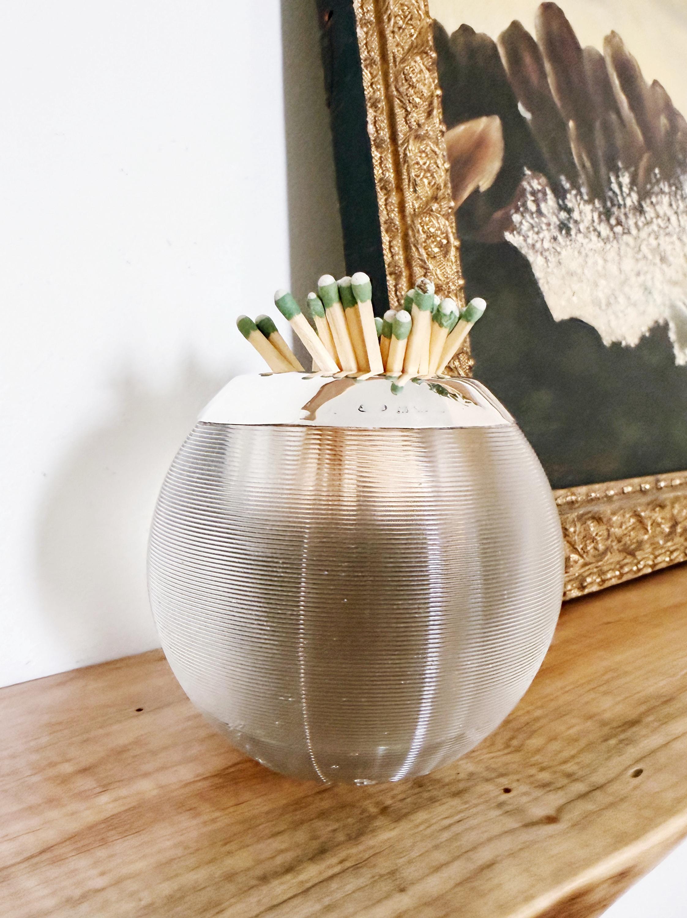 Big Antique English Glass and Sterling Match Striker