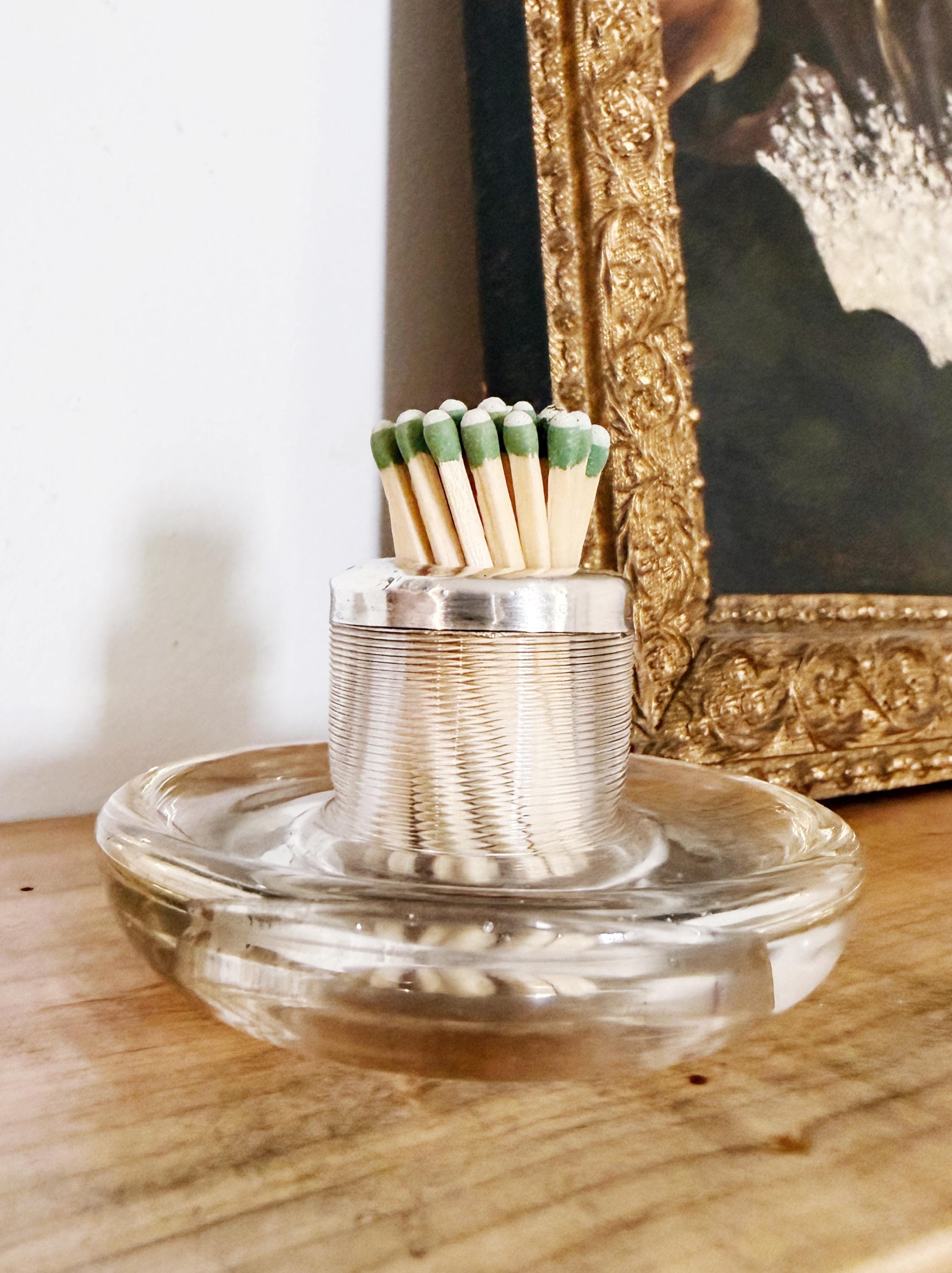 1901 English Sterling Silver and Glass Match Striker