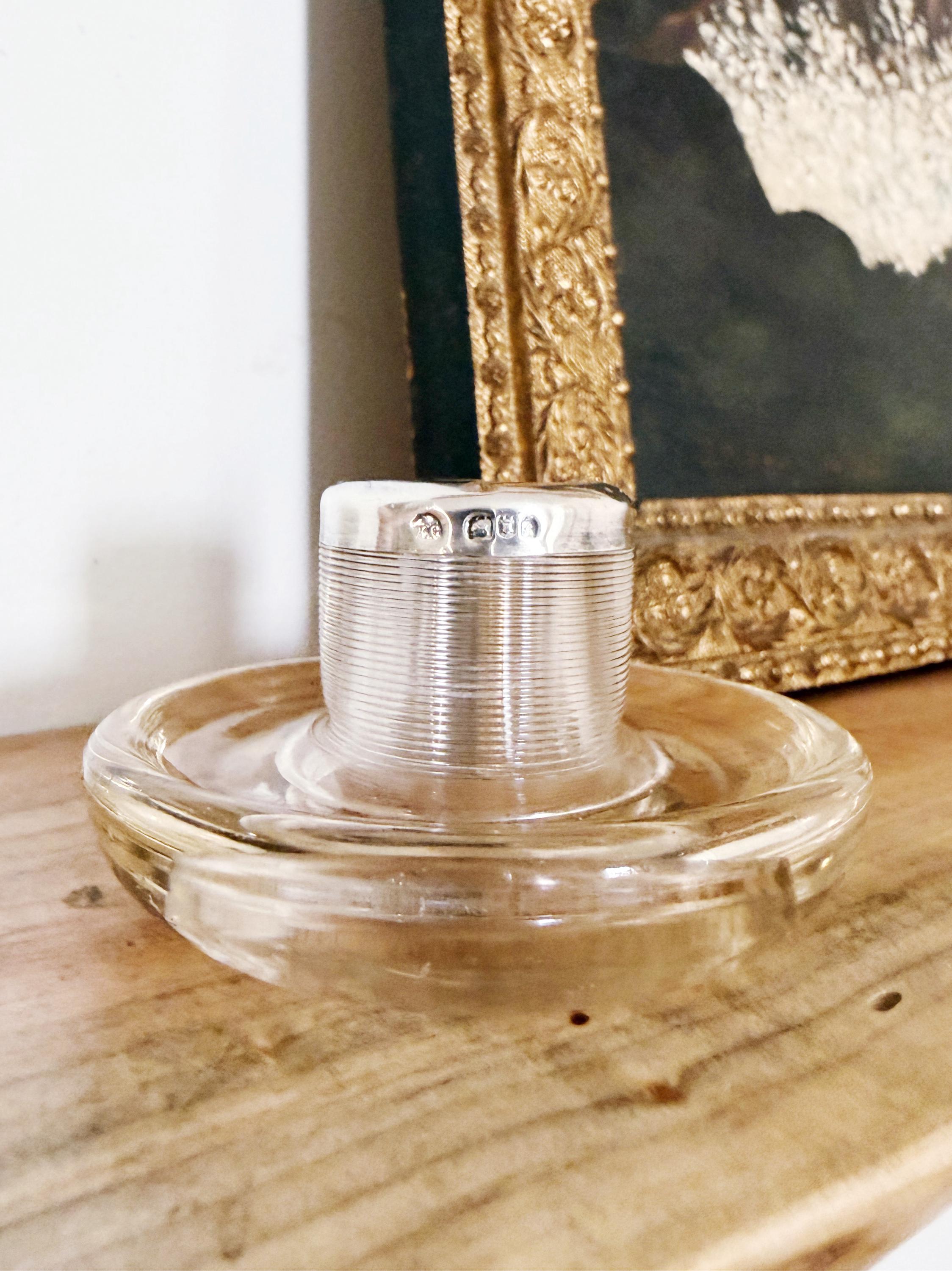 1901 English Sterling Silver and Glass Match Striker