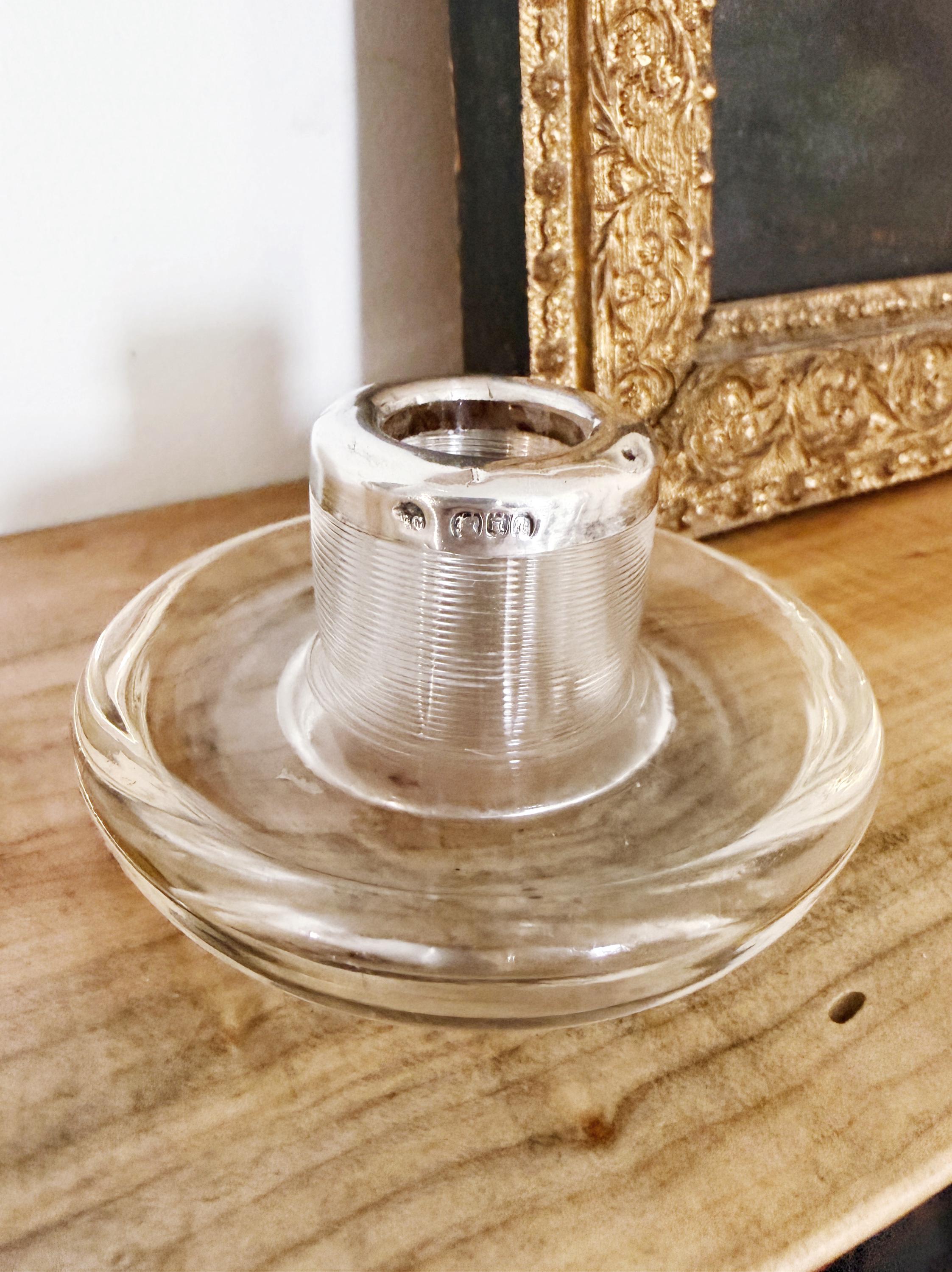 1901 English Sterling Silver and Glass Match Striker