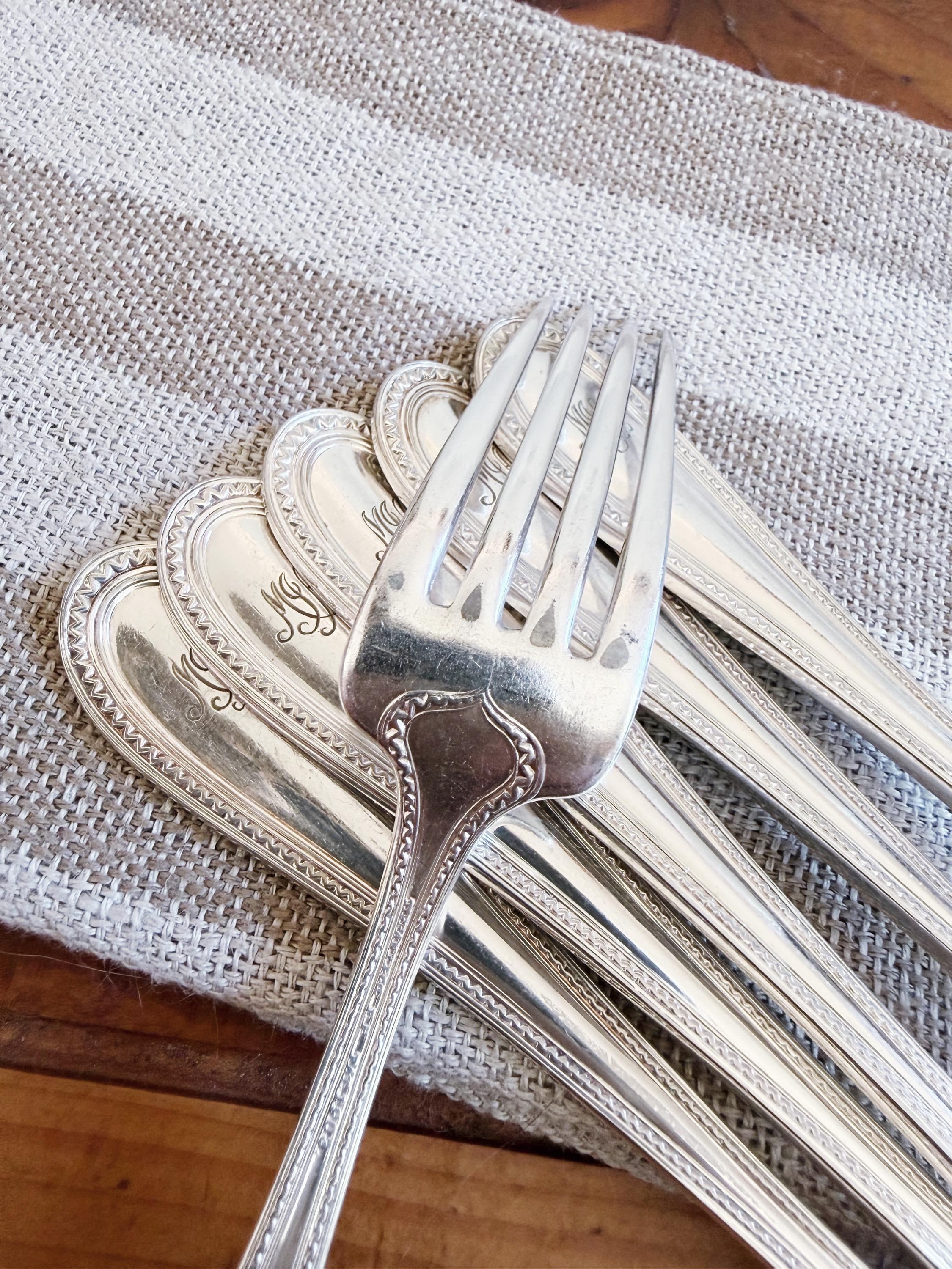 Set of 6 Antique Silver Plated Tiffany & Co Luncheon Forks - Norman Pattern