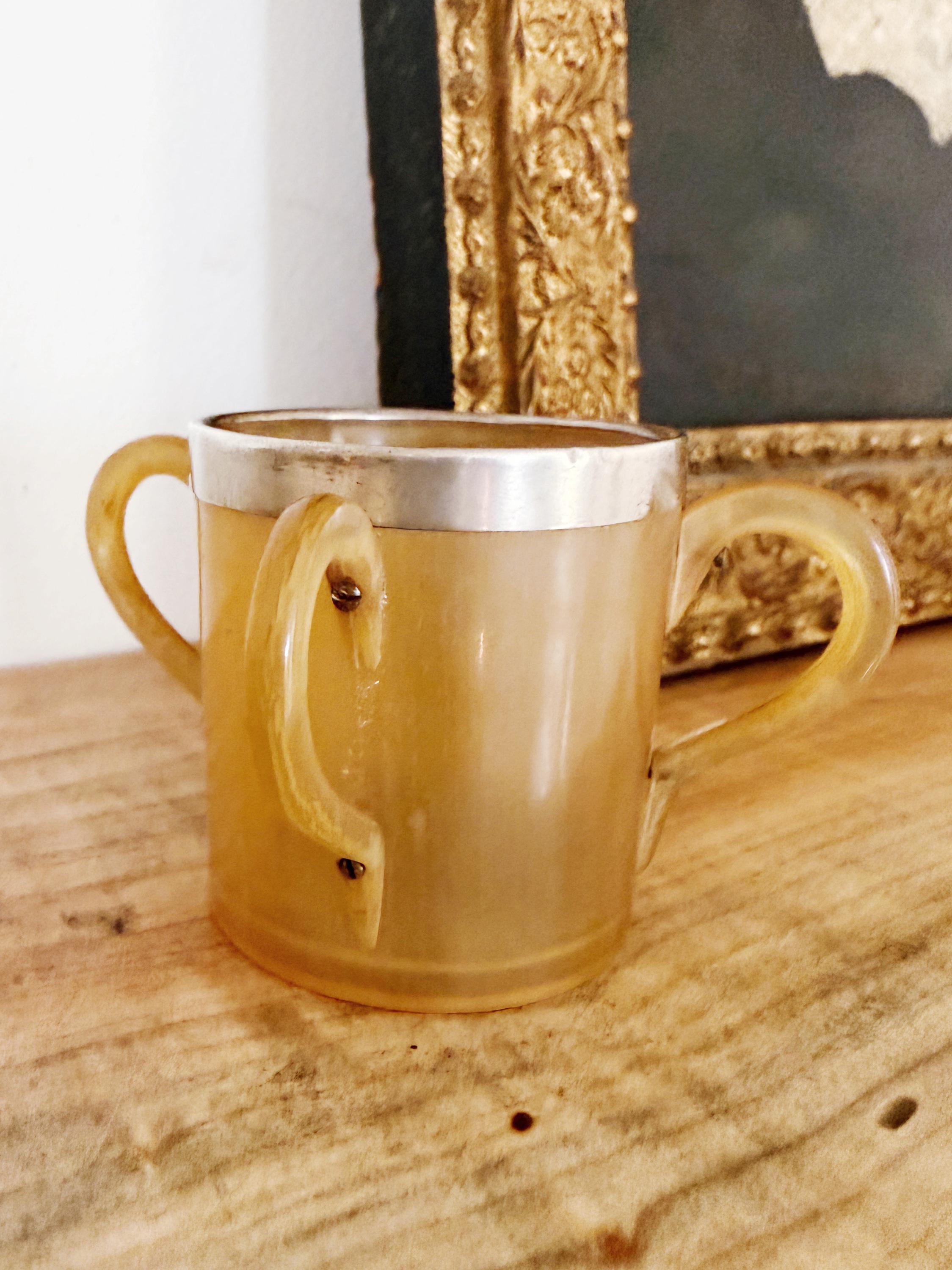 Antique English Sterling and Horn Cup