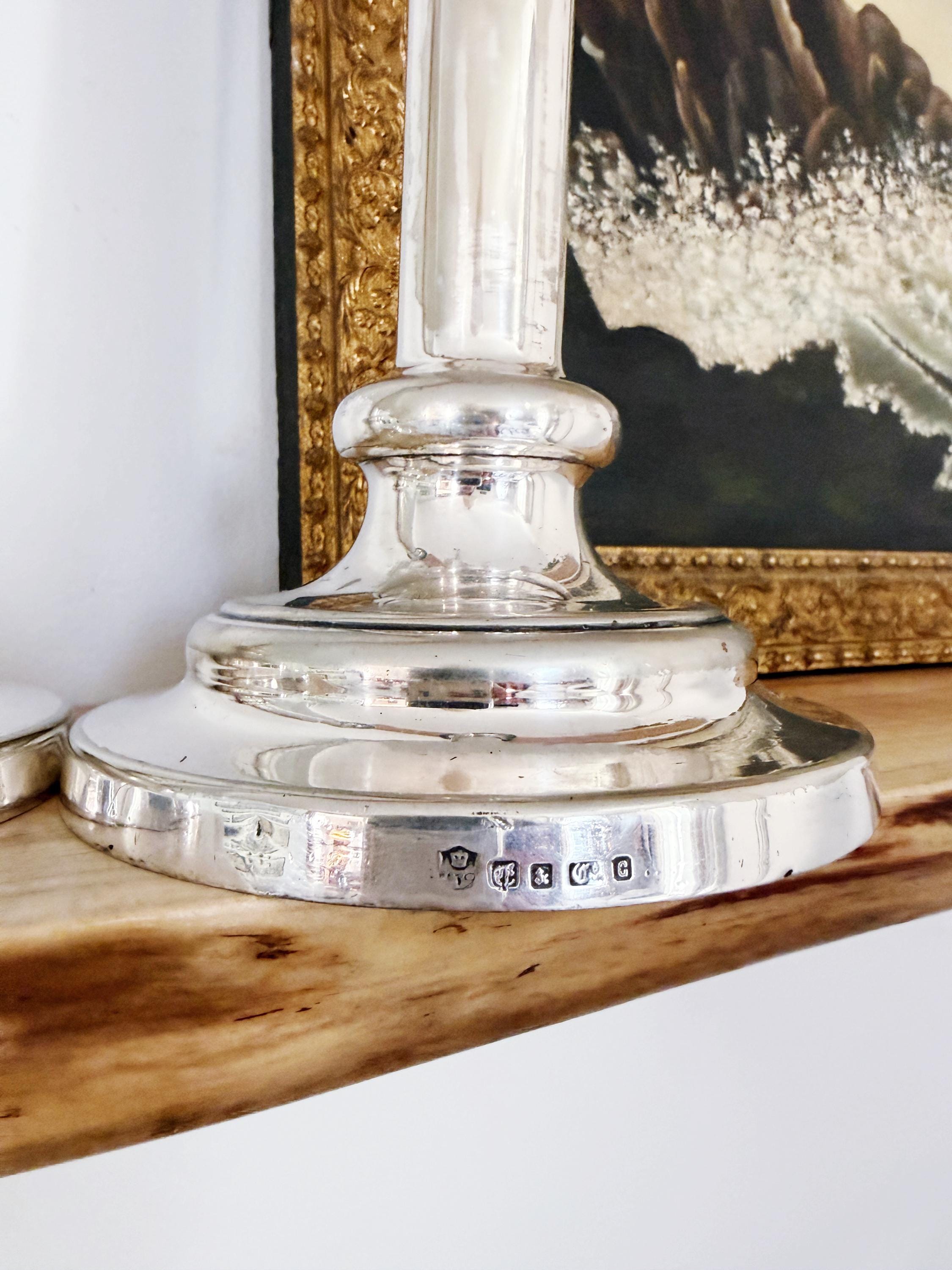 Pair of 1868 English Silver Plated Candlesticks from Steamship Glenartney