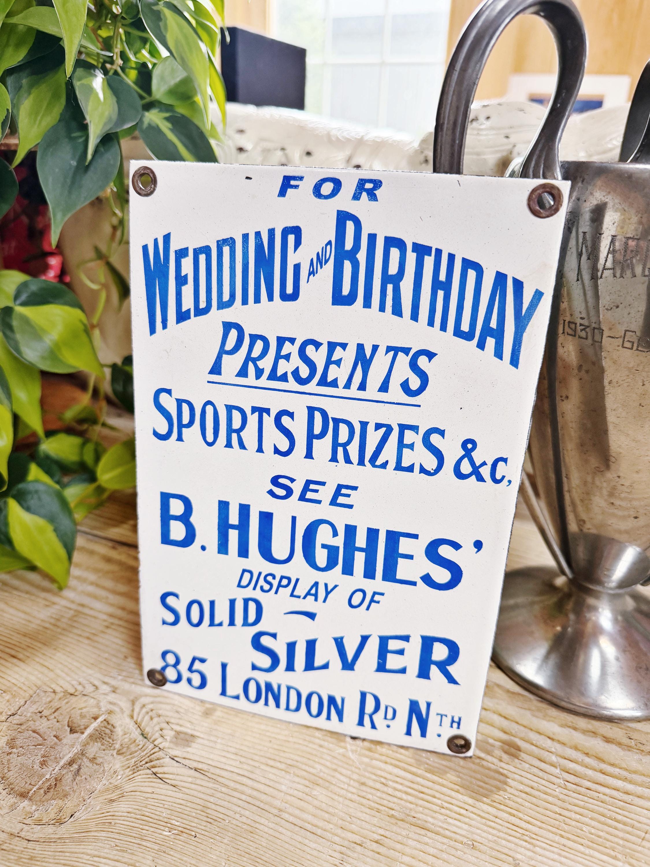 Vintage Enamel English Silver Sellers Sign