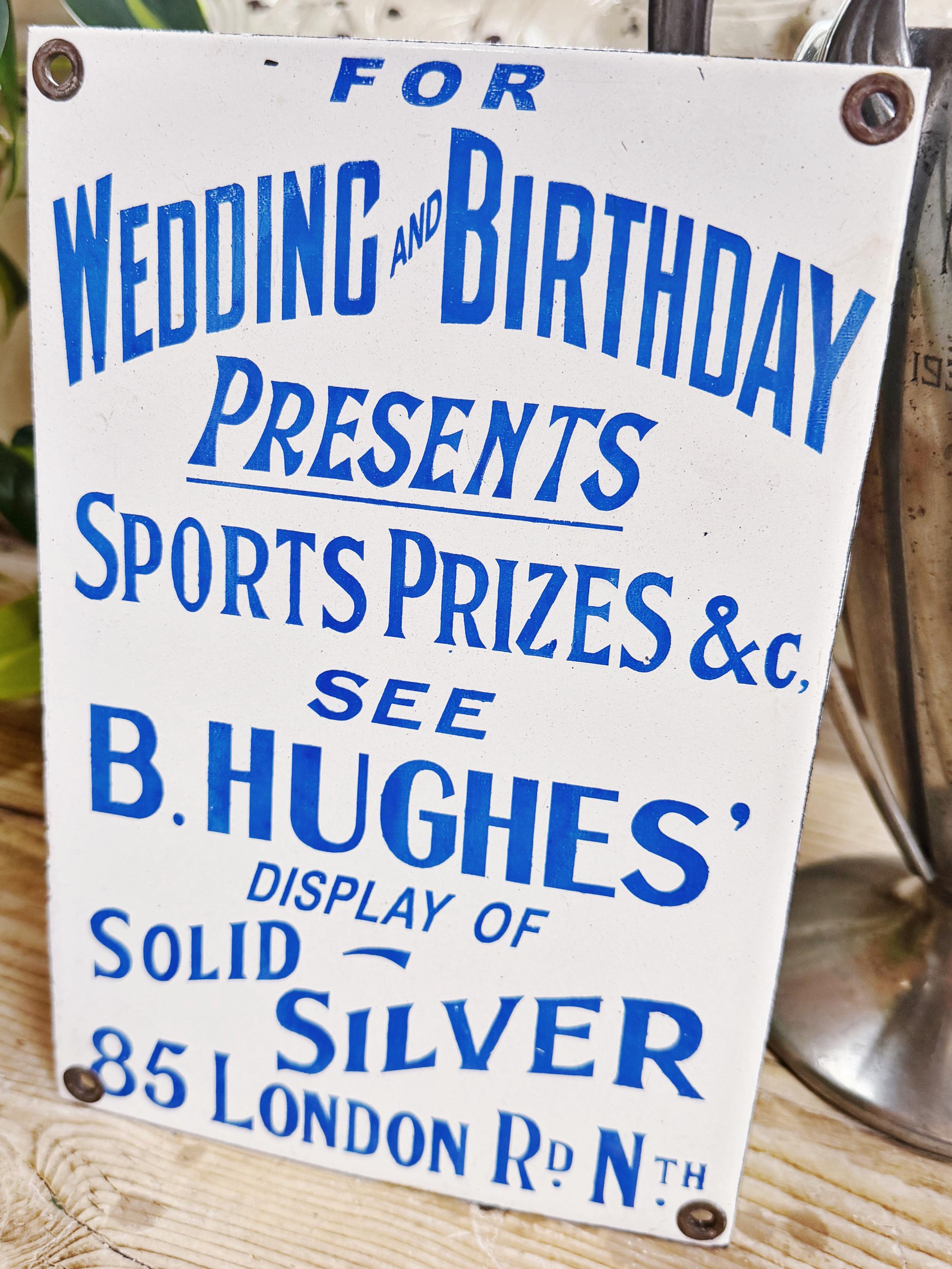 Vintage Enamel English Silver Sellers Sign