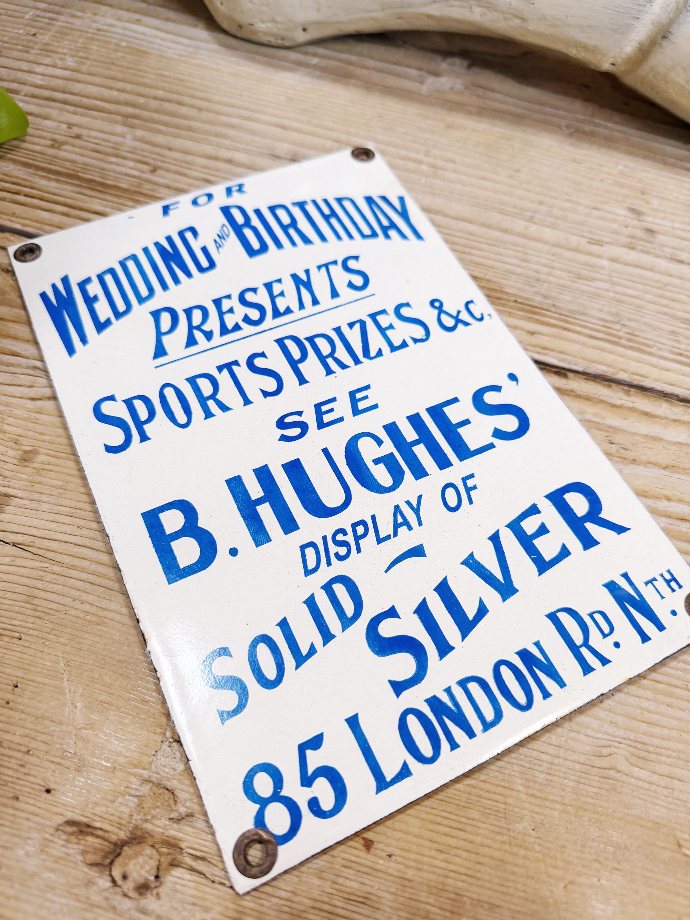 Vintage Enamel English Silver Sellers Sign