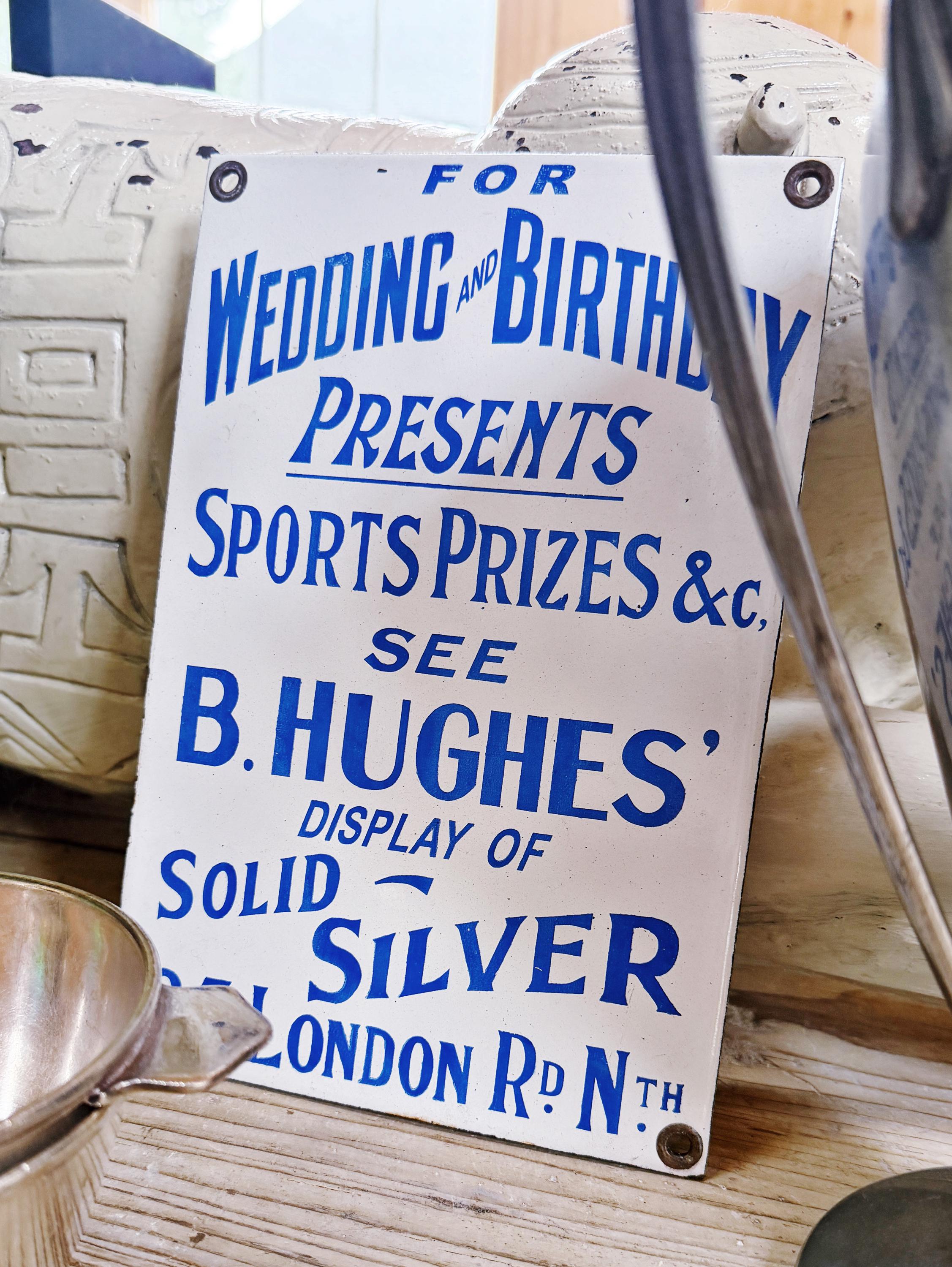 Vintage Enamel English Silver Sellers Sign