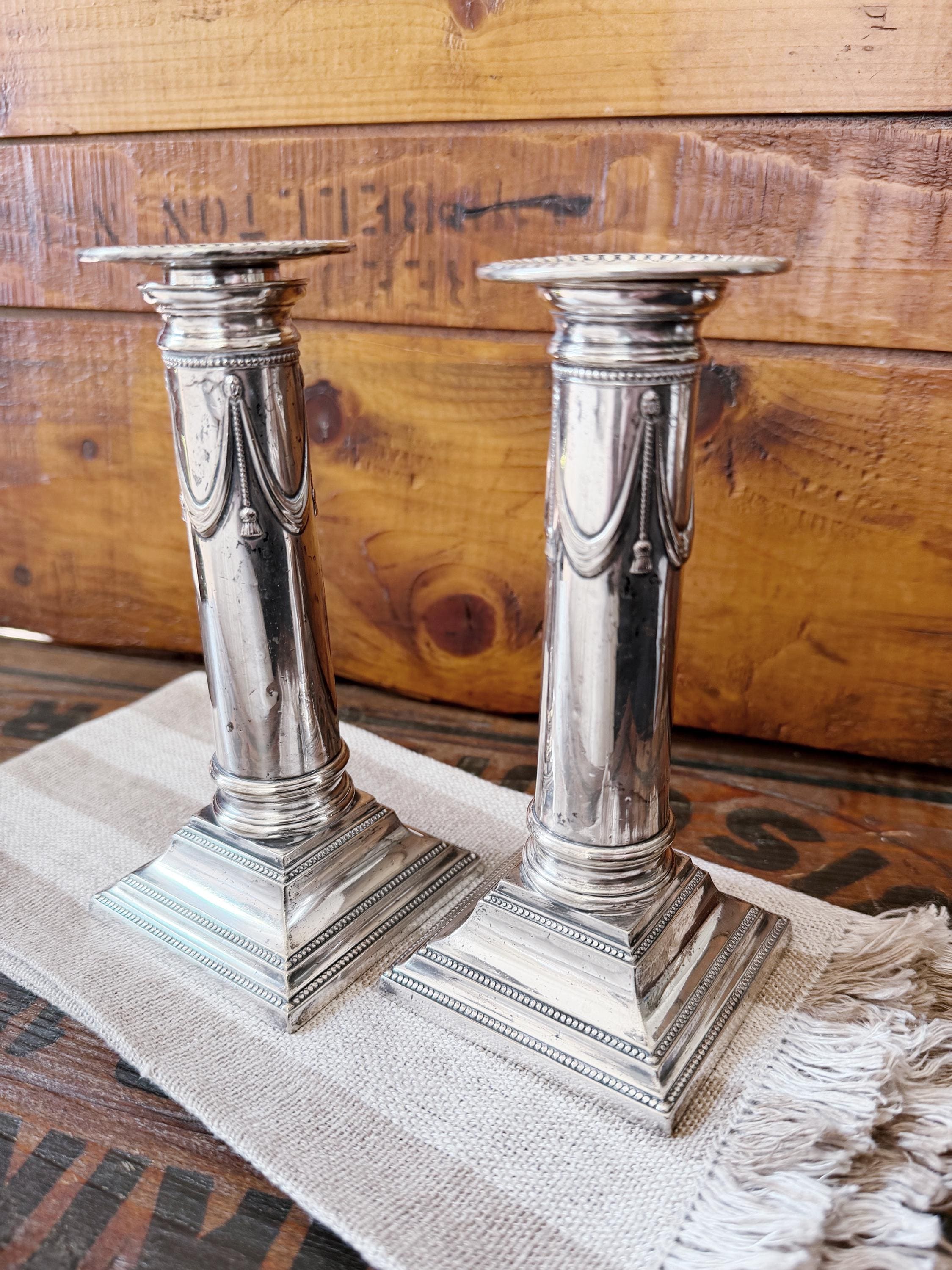 Pair of 1904 Silver Plated Candle Holders from Bellevue-Stratford Hotel in Philadelphia