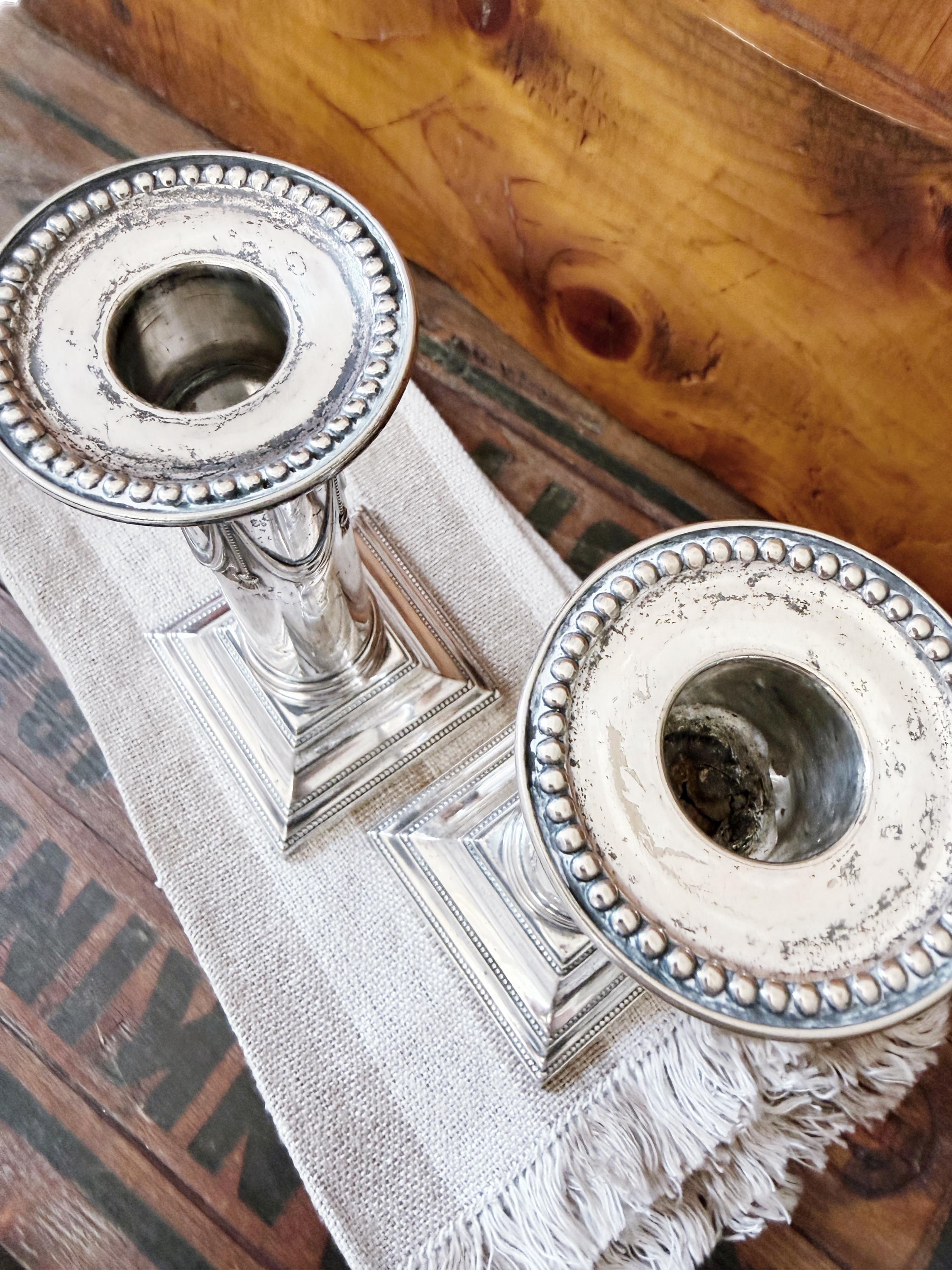 Pair of 1904 Silver Plated Candle Holders from Bellevue-Stratford Hotel in Philadelphia