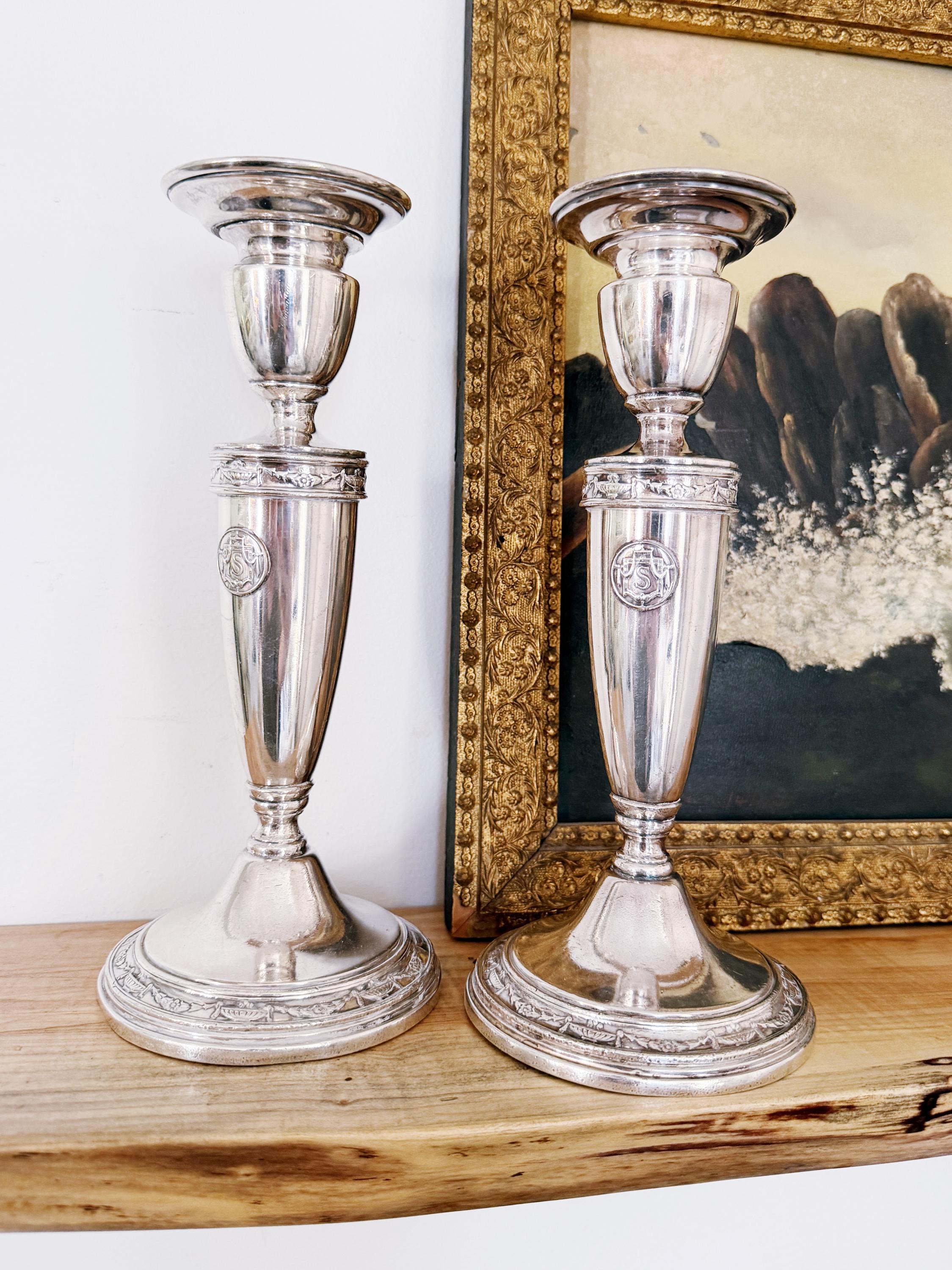 Pair of 1936 Silver Plated Candlesticks from The Statler Hotel NYC