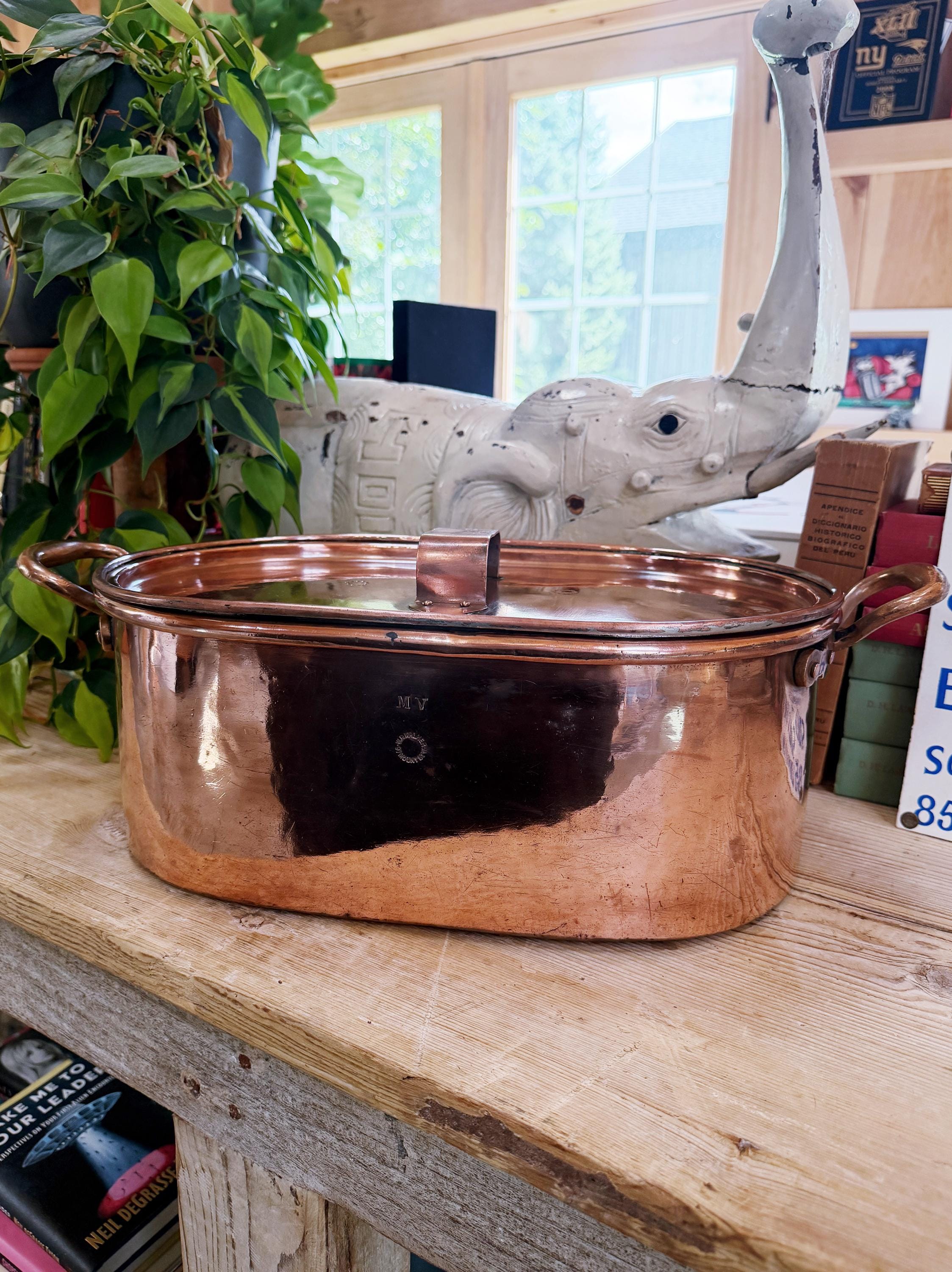 Antique English Copper Roasting Pan with Lid by Benham & Froud