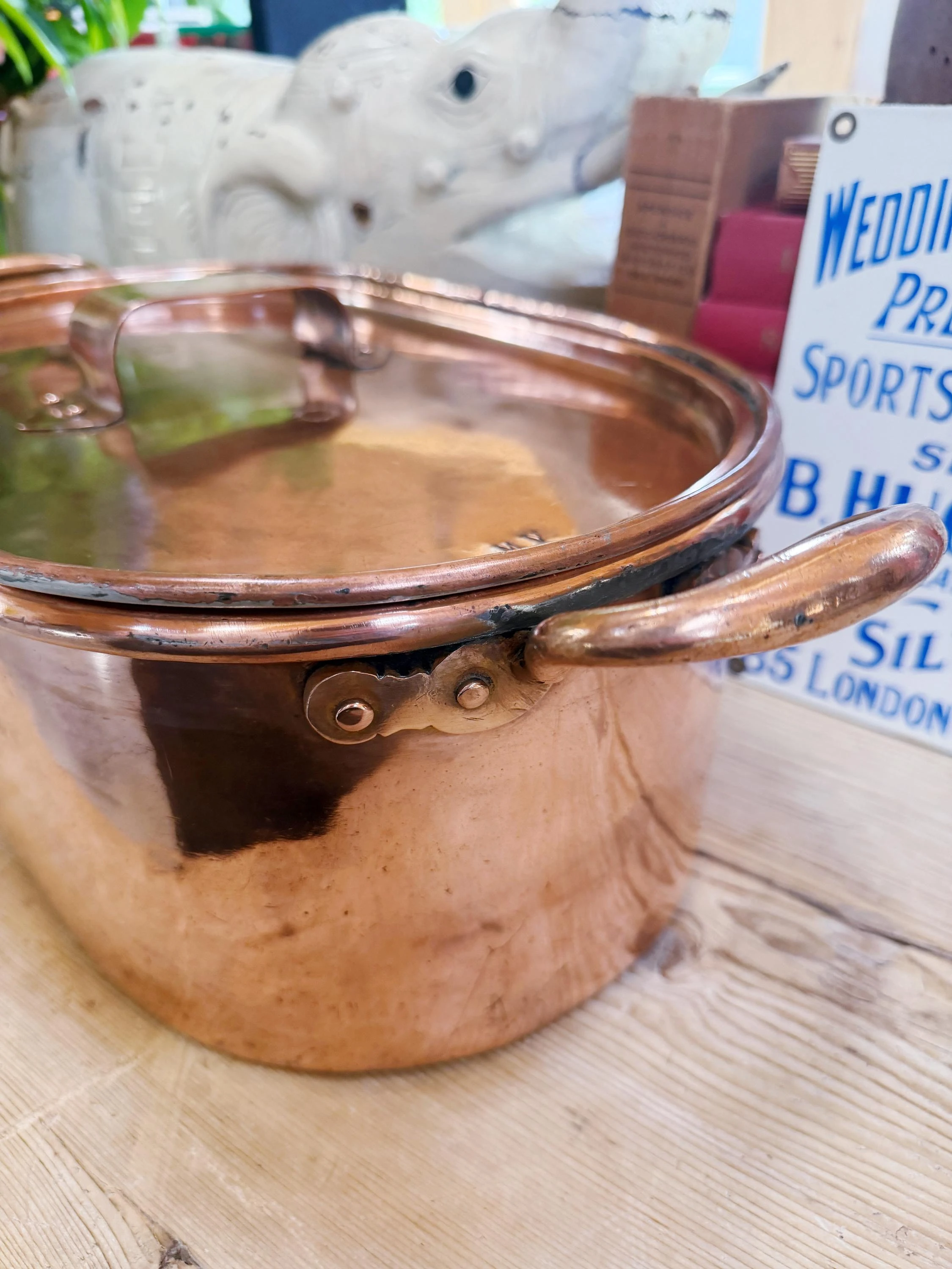Antique English Copper Roasting Pan with Lid by Benham & Froud