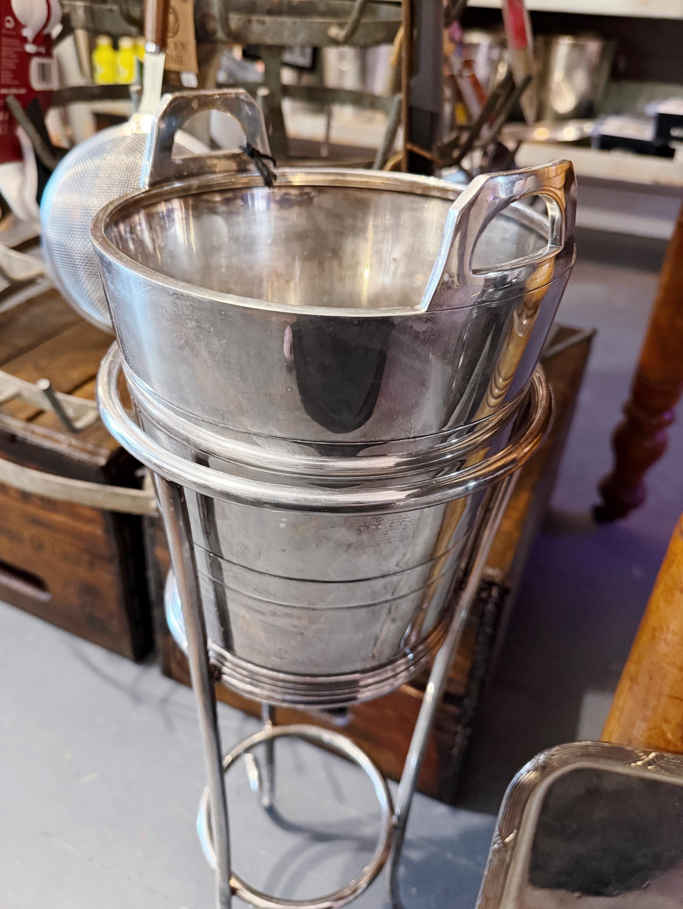 1937 English Silver Plated Champagne Bucket on Stand