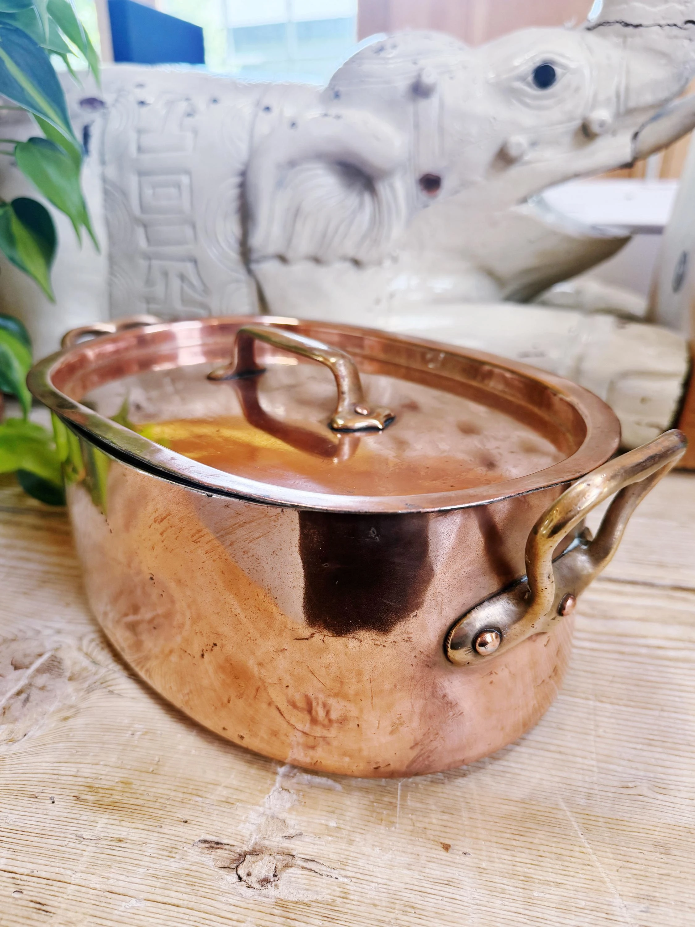 Antique French Dehillerin Lidded Copper Pot