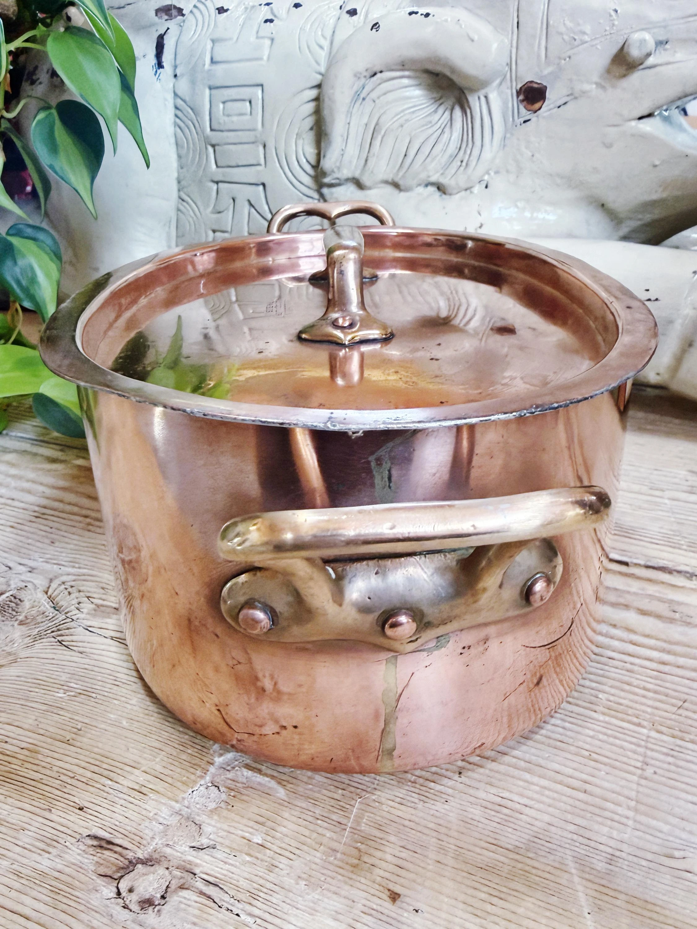 Antique French Dehillerin Lidded Copper Pot