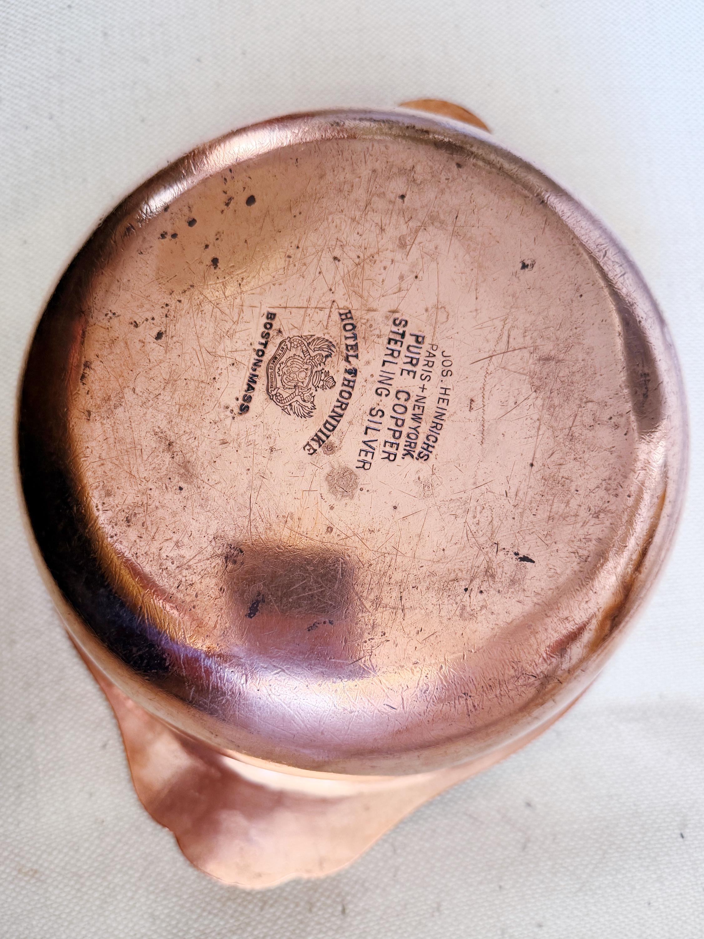 Antique Heinrichs Copper & Sterling Silver Gratin from Hotel Thorndike in Boston