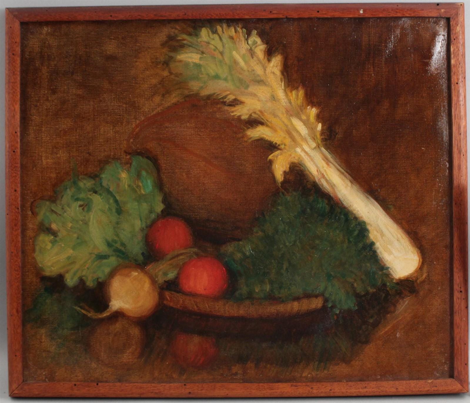 Antique Still Life Oil Painting With Vegetables