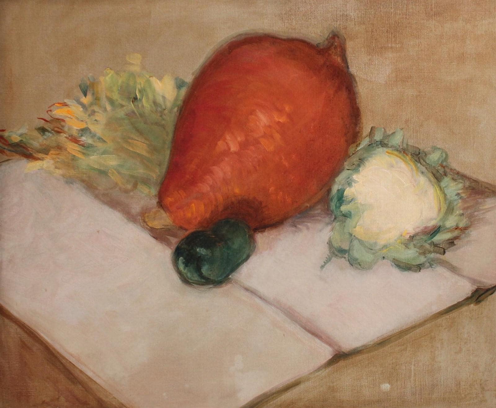 Antique Still Life Oil Painting With Vegetables