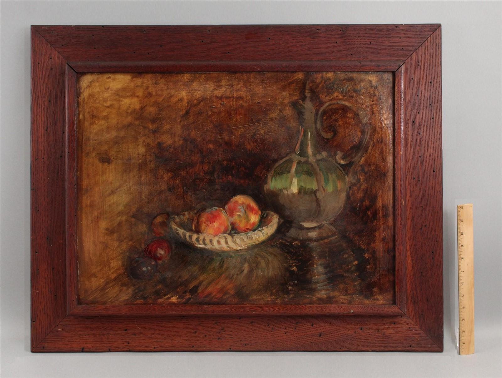 Antique Still Life Oil Painting With Bowl of Fruit